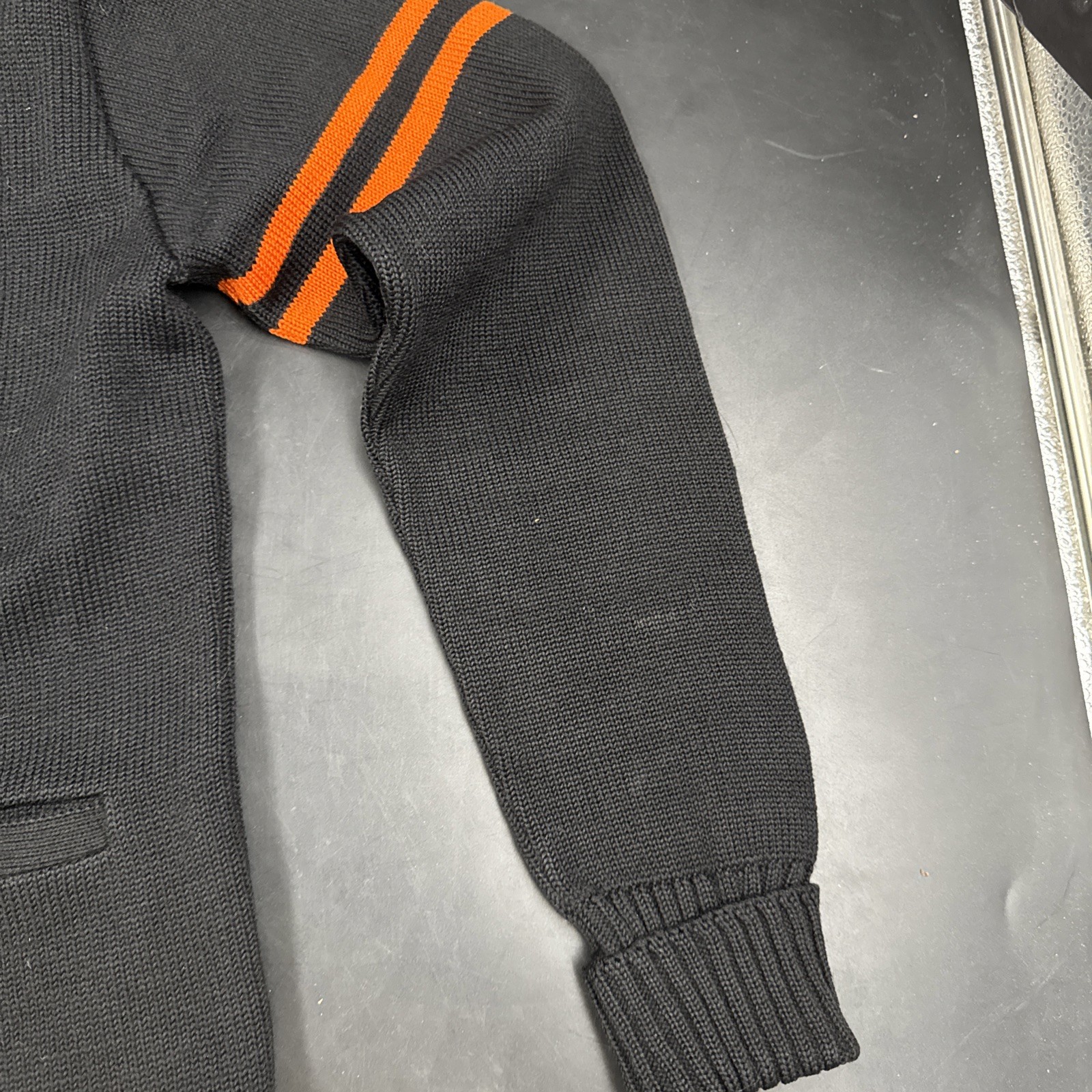 Vintage 50s Whiting Co Letterman Cardigan Black Orange 100% Wool Tigers Douglas