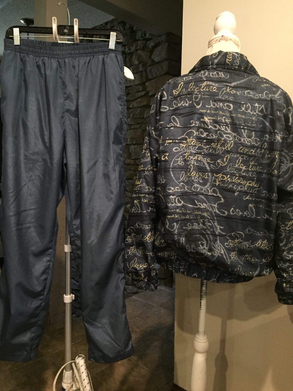 EVR 2pc Sweatsuit Small Blue Zipper Collar Lined Elastic Waist Vintage 80’s