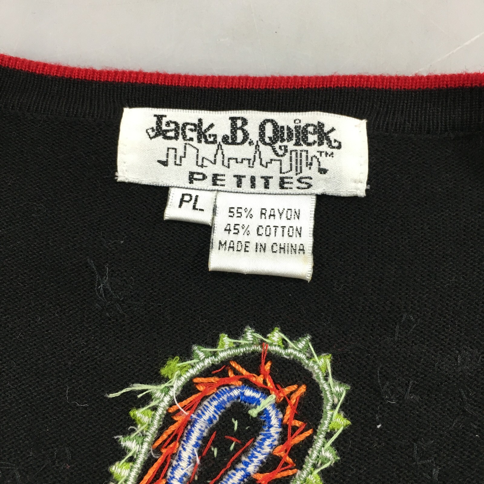 Jack B Quick PL Black Red Paisleys Sequins Beads Cardigan Vintage Button FLAWS
