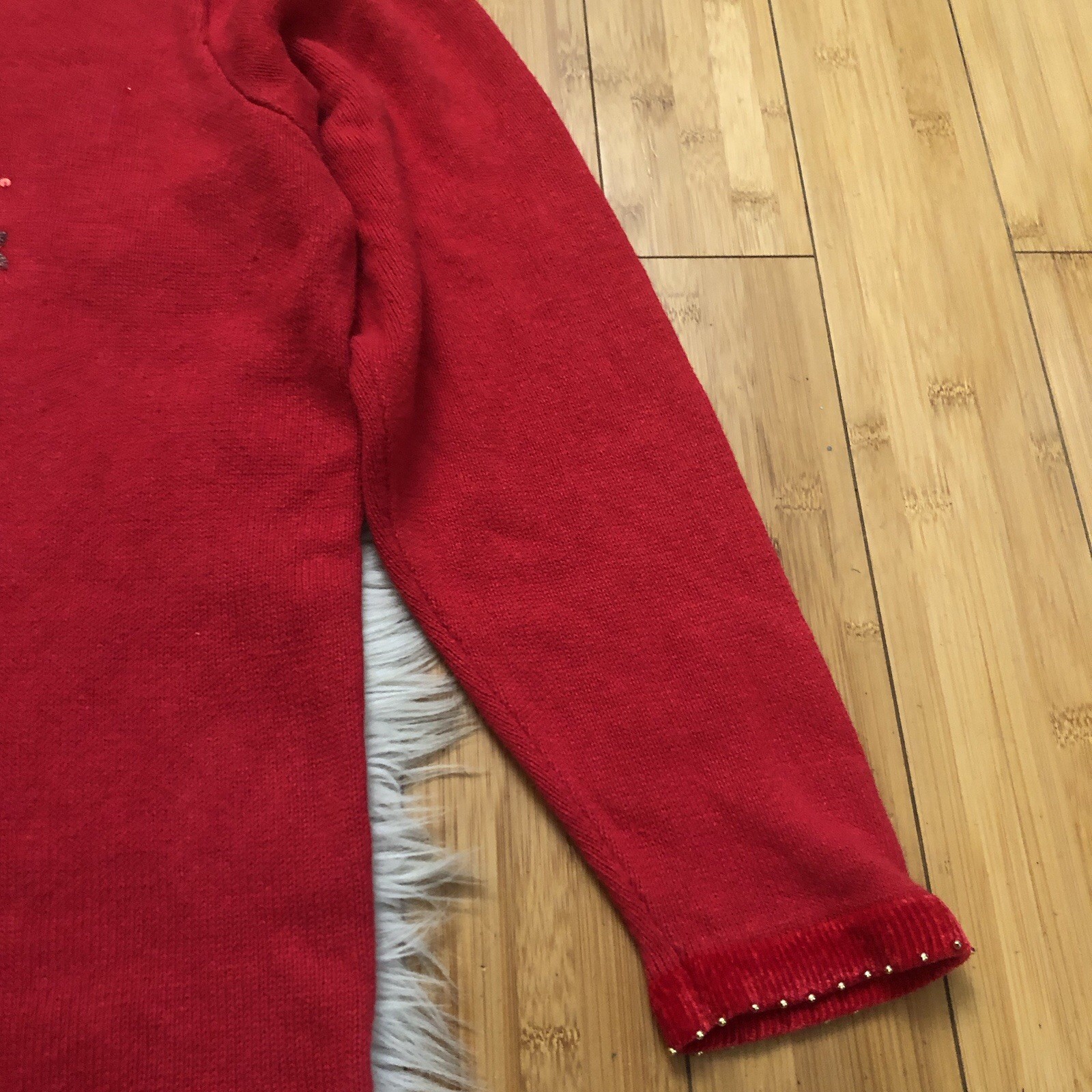 Vintage The Quacker Factory Sequins Beaded Patriot Flag Red Ugly Sweater size XL