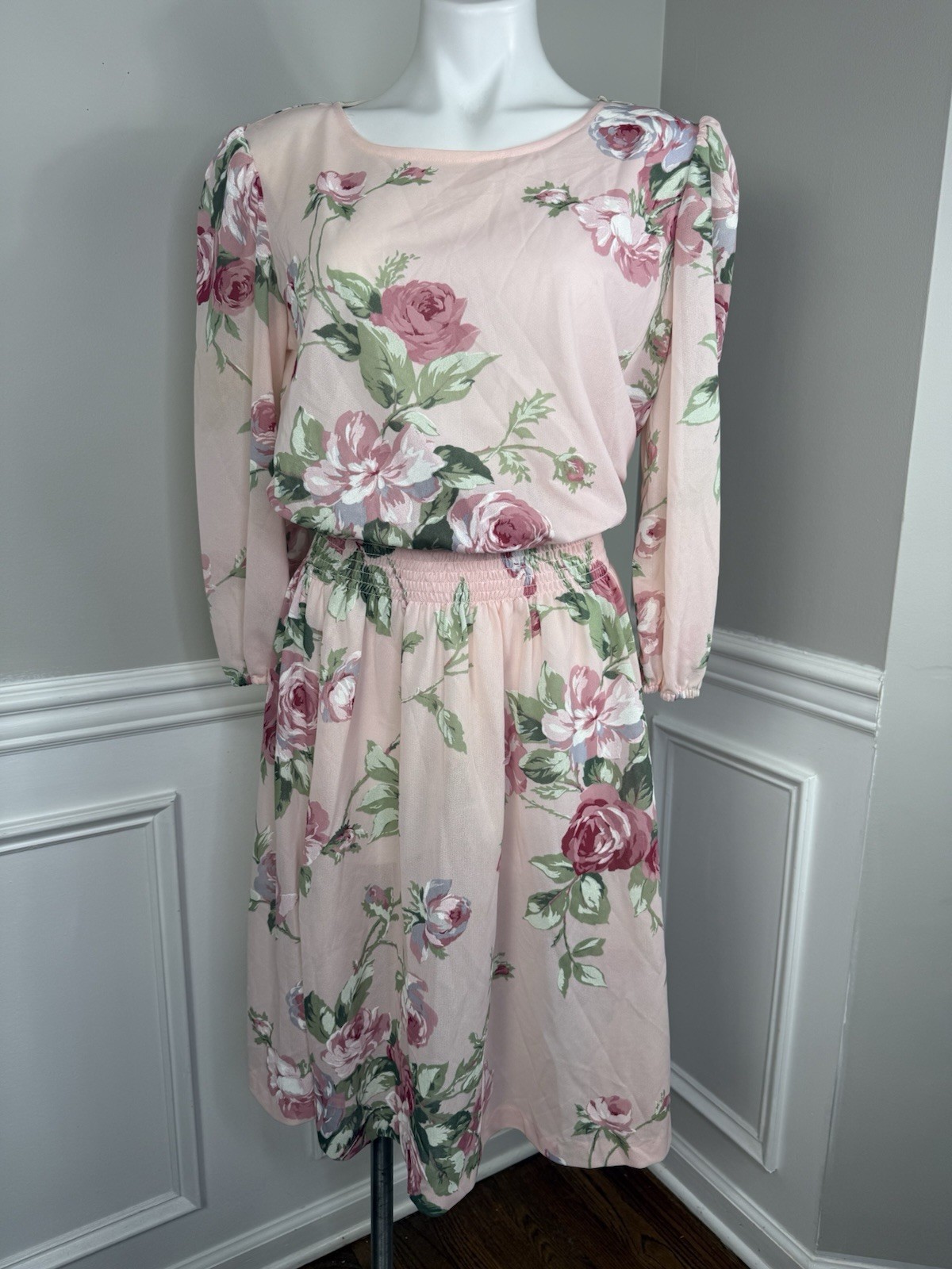 Vintage Sears The Fashion Place 1970s Pink Floral Dress Womens Sz 15/16 F