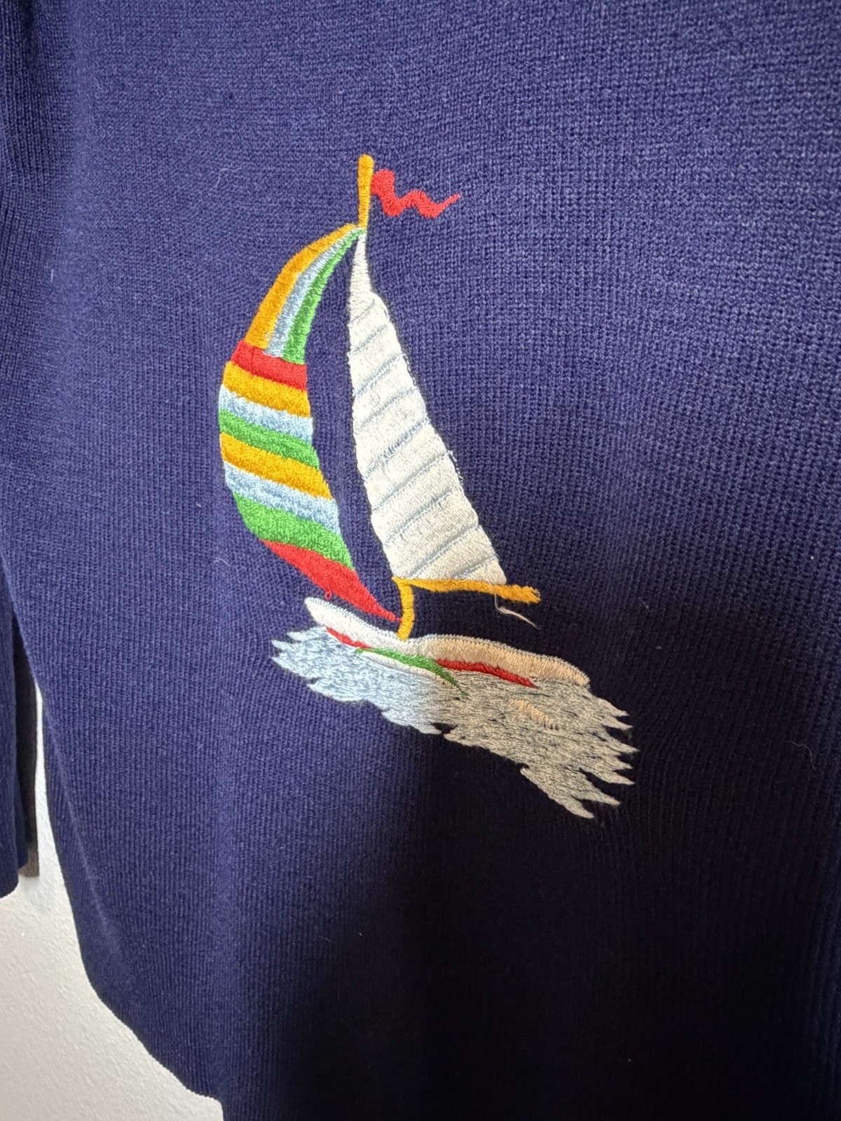 VTG LEROY KNITWEAR NAUTICAL SWEATER SAILBOAT ANCHOR ACRYLIC Sailor SMALL MEDIUM