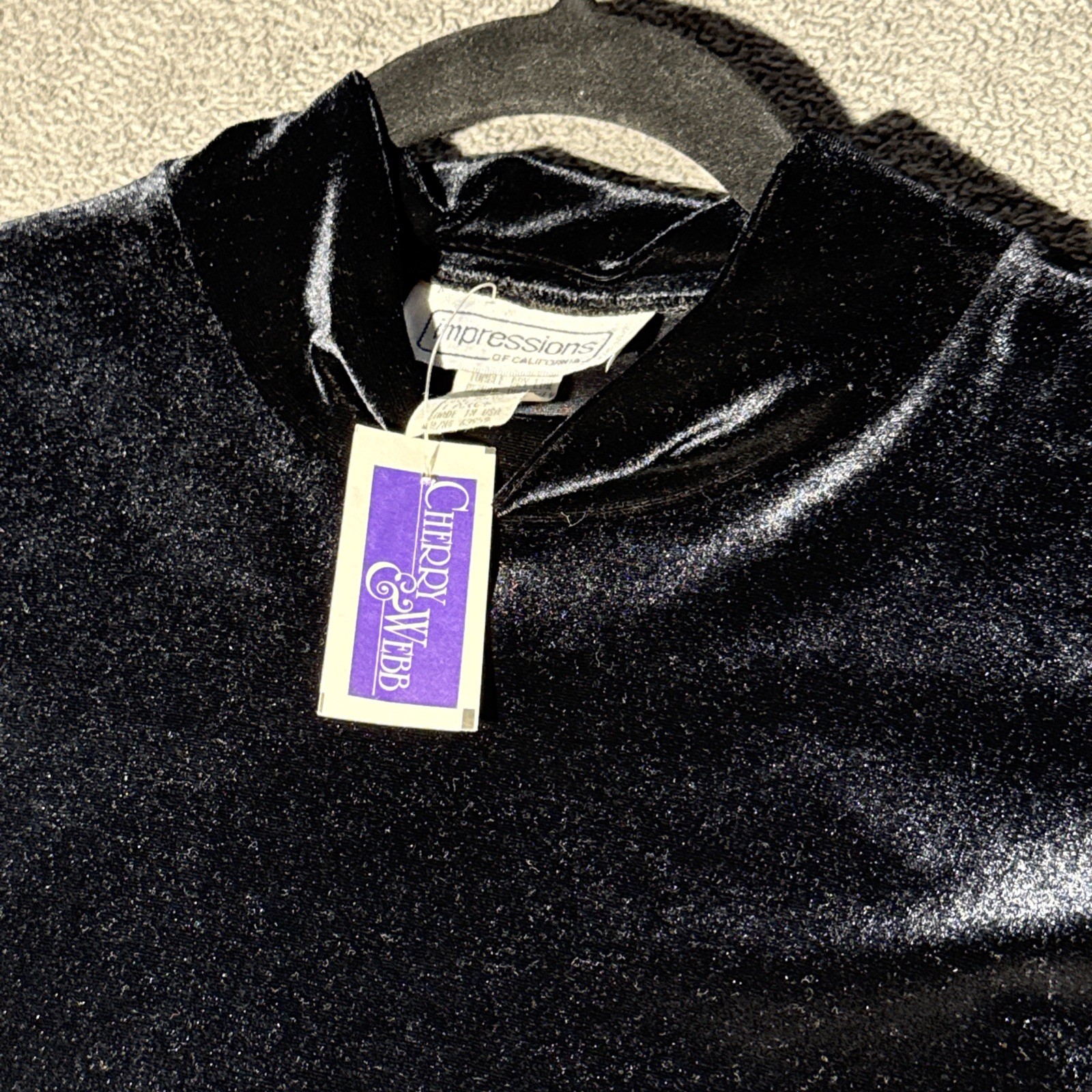 Vintage Impressions Mock Turtleneck L Black Velvet Short Sleeve Grunge 90s NWT