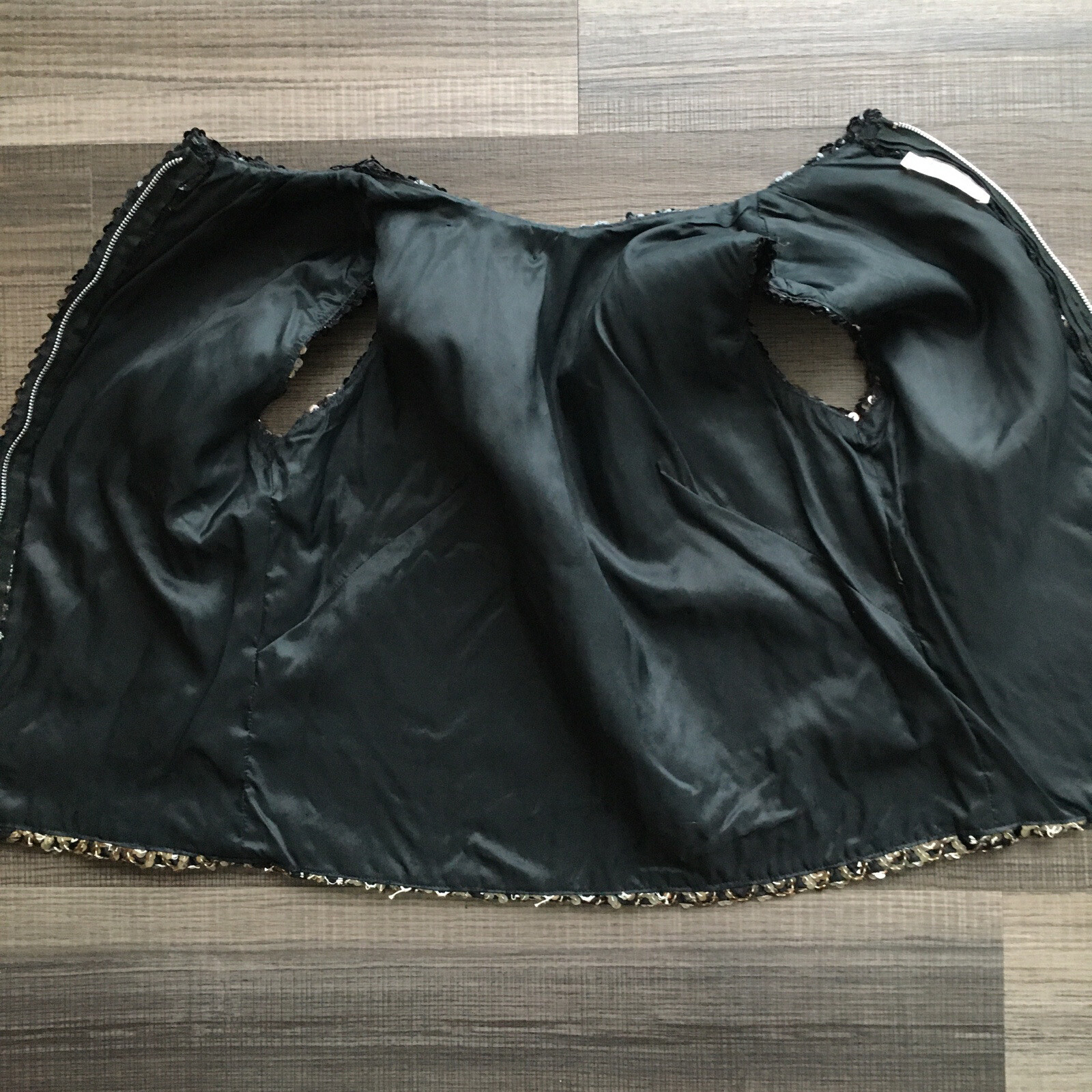 Vtg Art Deco Sequin Embellished Sleeveless Top Black Silver Zip Up Back Sz 10