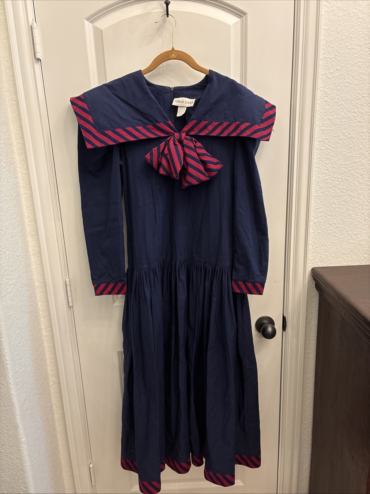 Leslie Lucks Vintage 80’s Dress Size 4. Blue Sailor Collar. Preowned