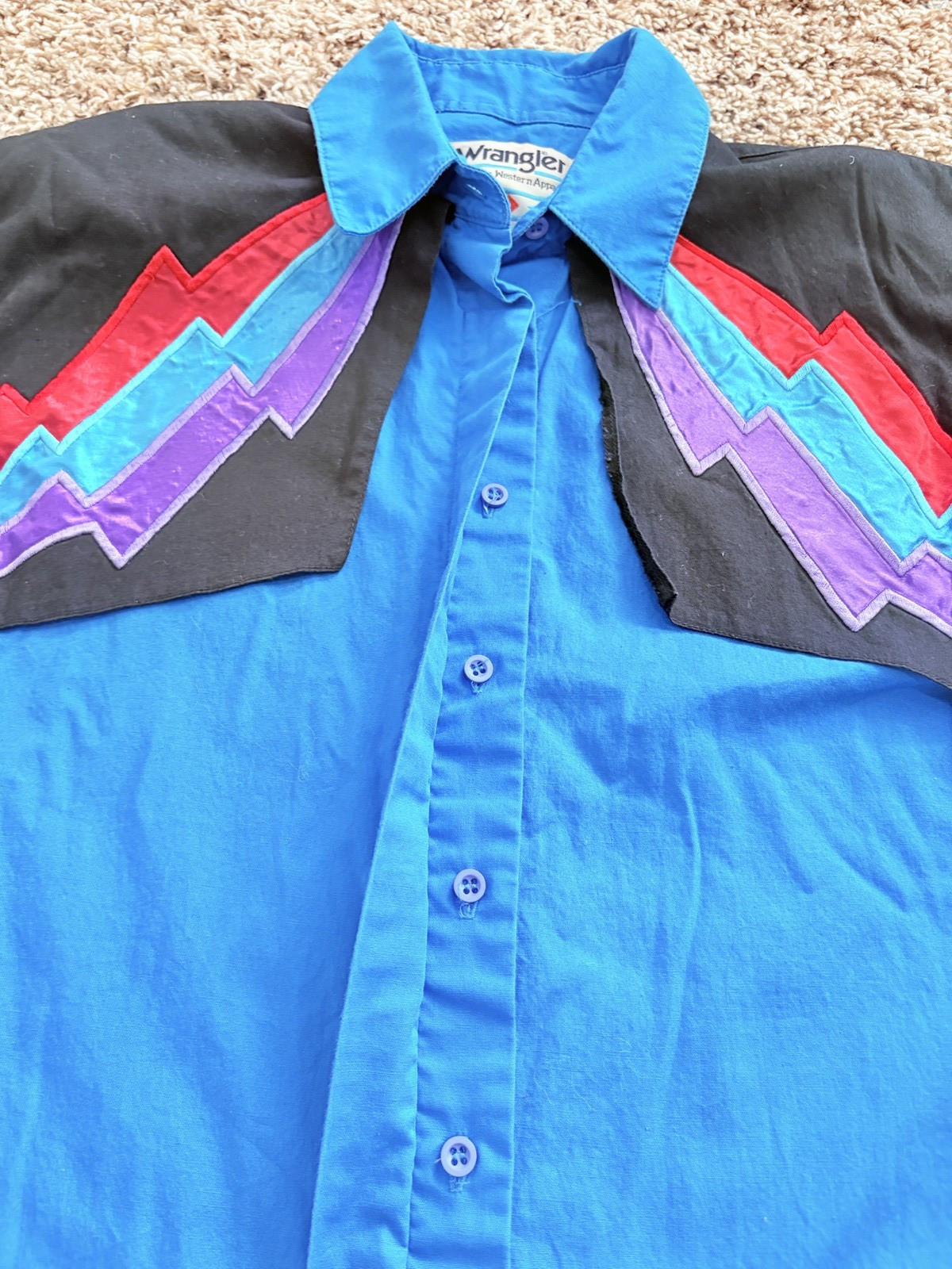 Vtg Wrangler Bowie Style Satin Lightning Bolt Western Shirt Womens Medium