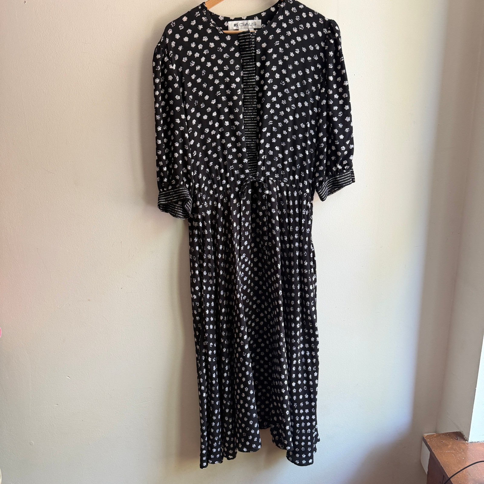 Ms Chaus Vintage Womens Floral Rayon Midi Dress Black White 16