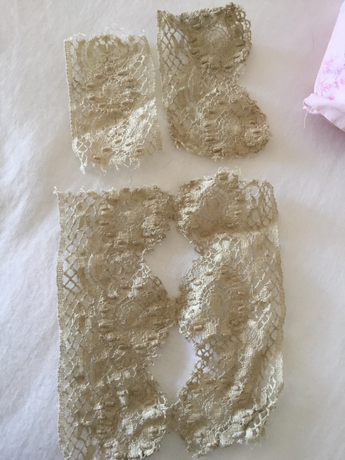 Antique Vintage Edwardian Victorian Net Blouse Lace Detail Ecru Student AS IS
