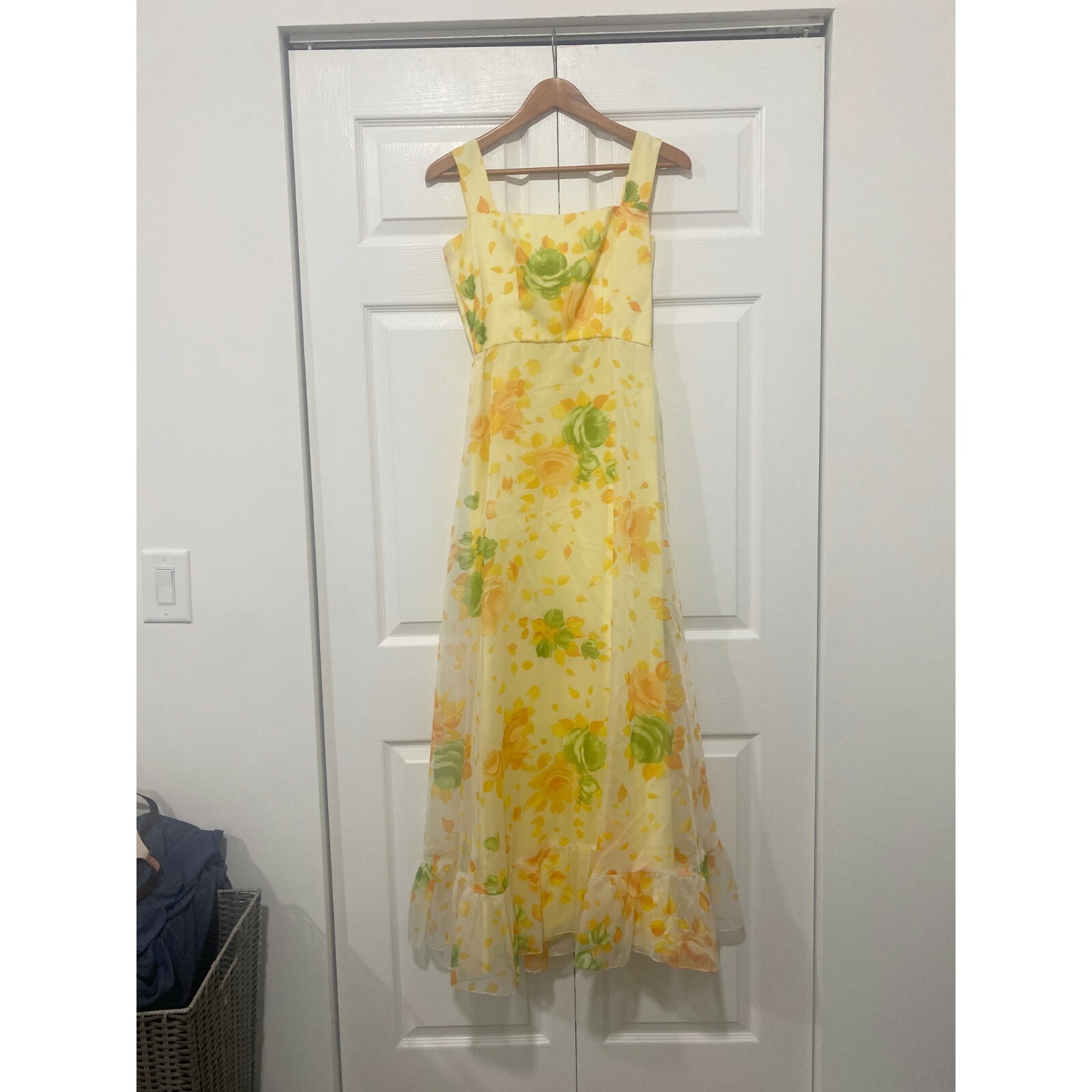 Lorrie Deb San Francisco Vintage Yellow Floral Tulle Sleeveless Dress 9/10