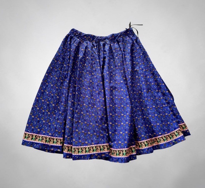 Vtg Handmade Purple Tribal Print Maxi Skirt Lehenga 2X Colorful Drums Peasant