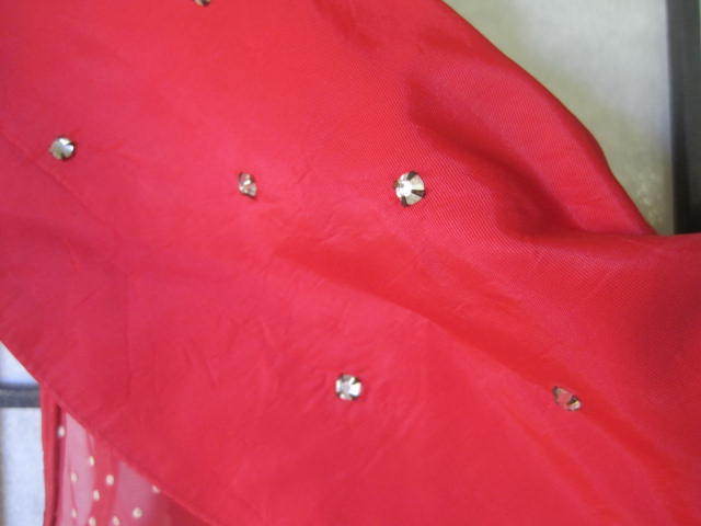 Vintage 1950s Sheer Dress Red White Swiss Dots Sailor Look Rhinestones 32 XS S