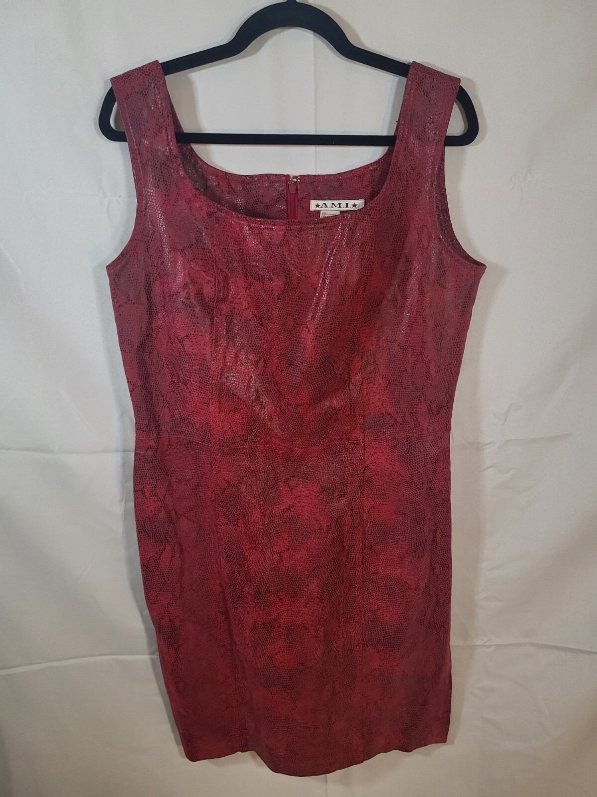 VIntage 80s Red Leather & Satin Snakeskin Dress By A.M.I Womens L