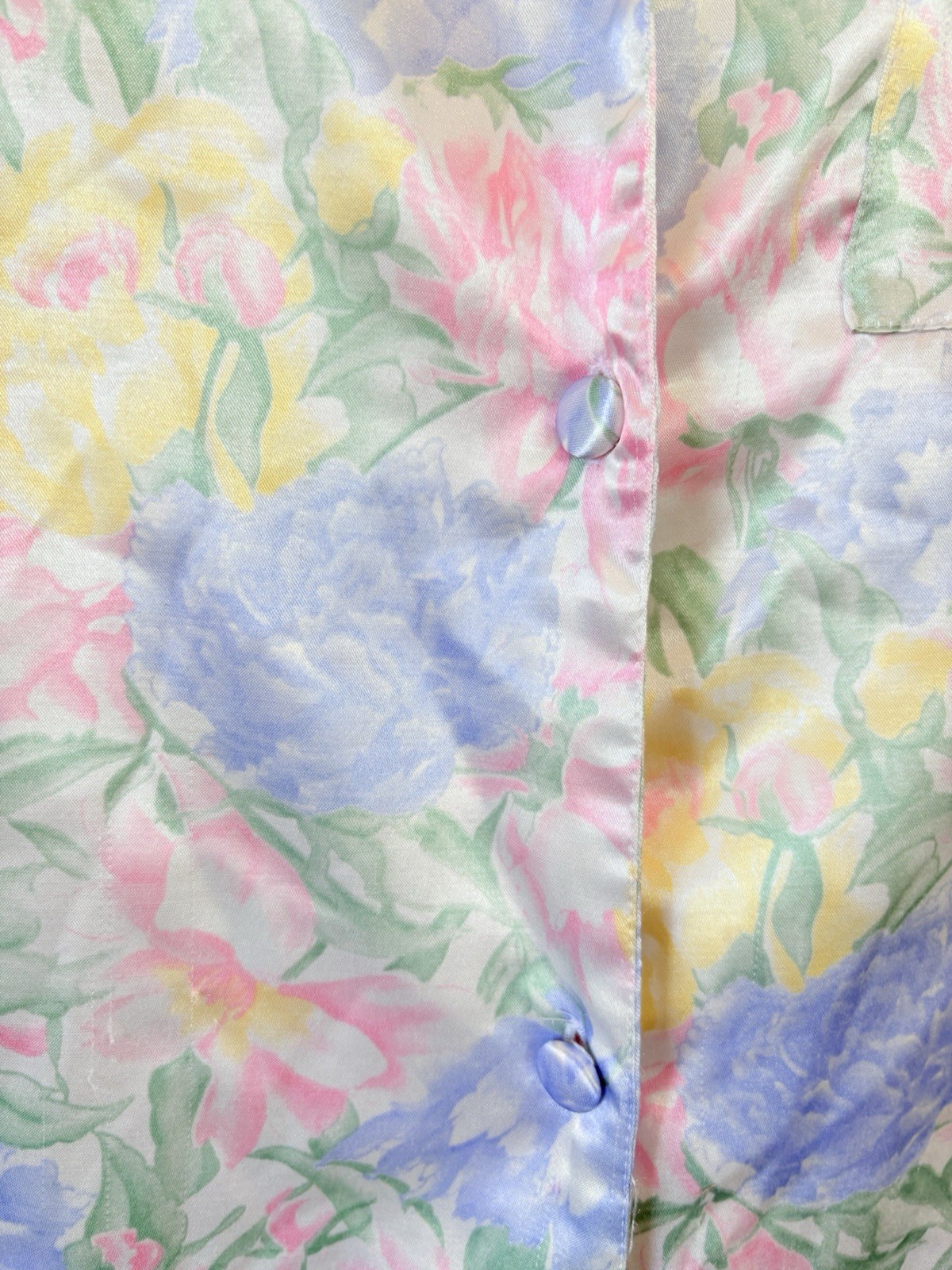 Vintage Kathryn Satin Pastel Floral Flannel Night Shirt Nightgown Gown~Large