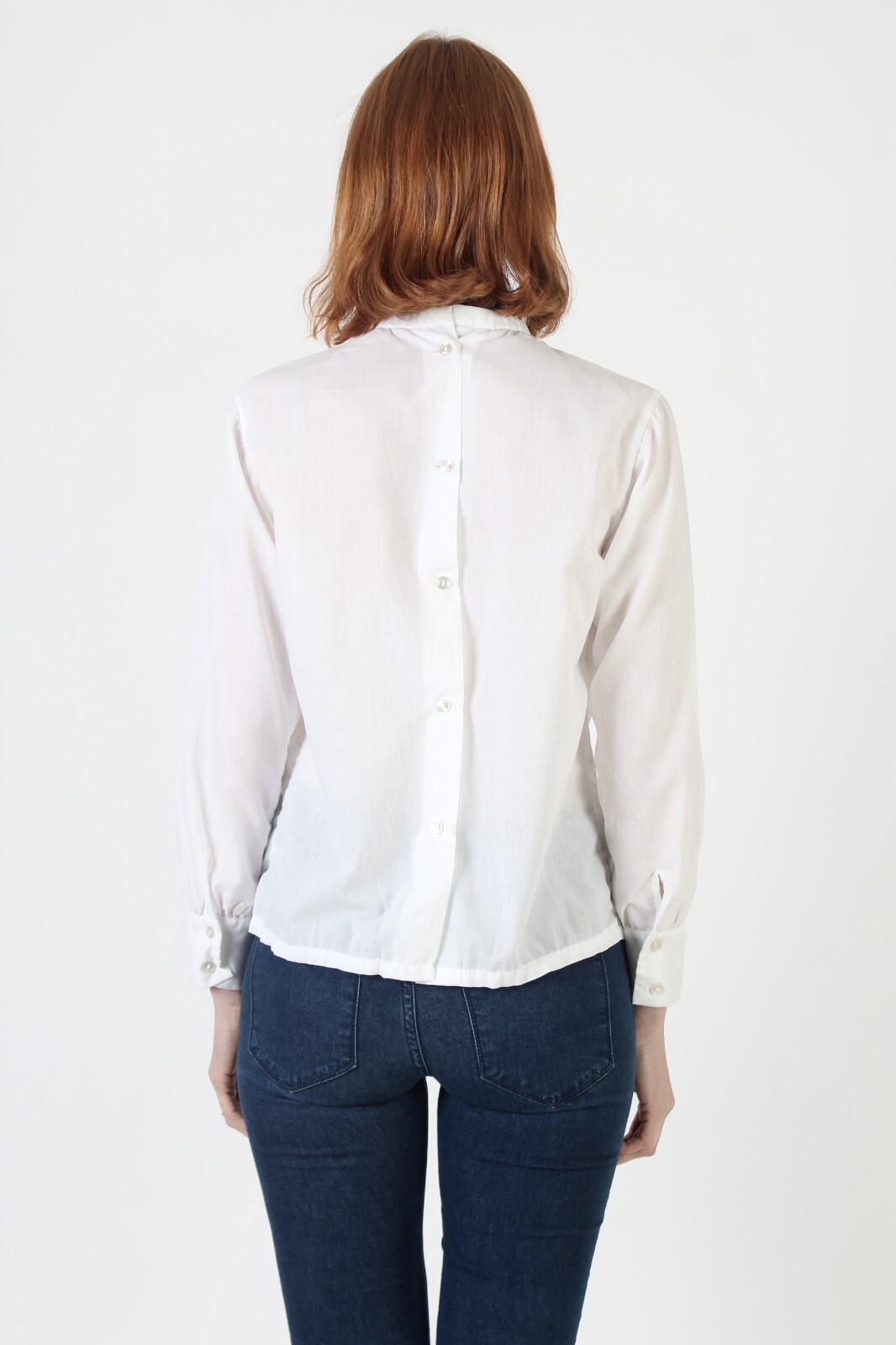 Vtg Off Wht Vertical Pleated Sheer Lace Blouse Victorian Button Up Tunic Shirt