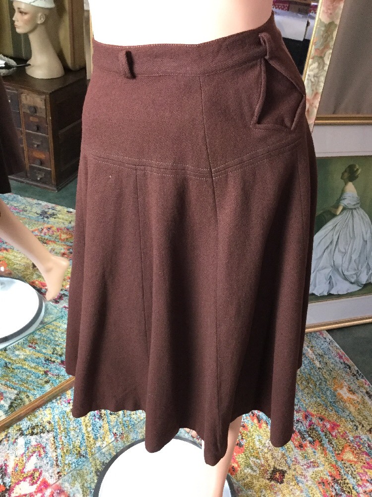 Vintage 1960’s Barry Ashley Brown Wool Skirt Waist 24” A Line Knee Length Sz 4