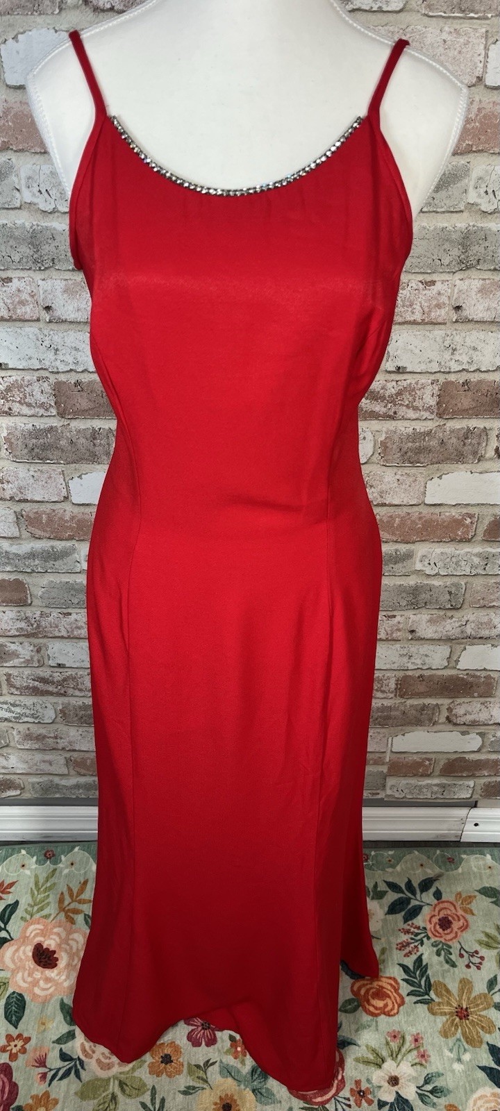 Vintage 1990’s Jessica McClintock Red Prom Gown Rhinestone Neckline Sz 9/10