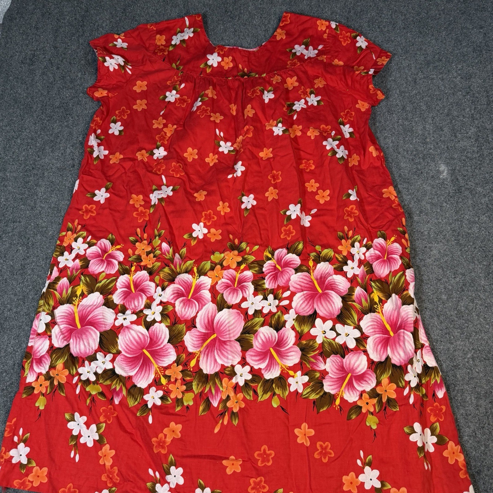 Vtg Ui Maikai Hawaiian Dress 60s Hawaii Island Print muumuu Red Floral Large