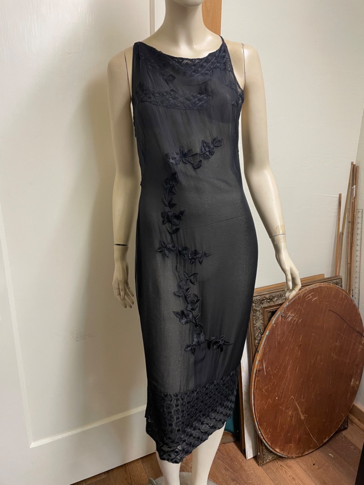 Vintage 90s Y2K Alberta Ferretti Embroidered Silk Dress