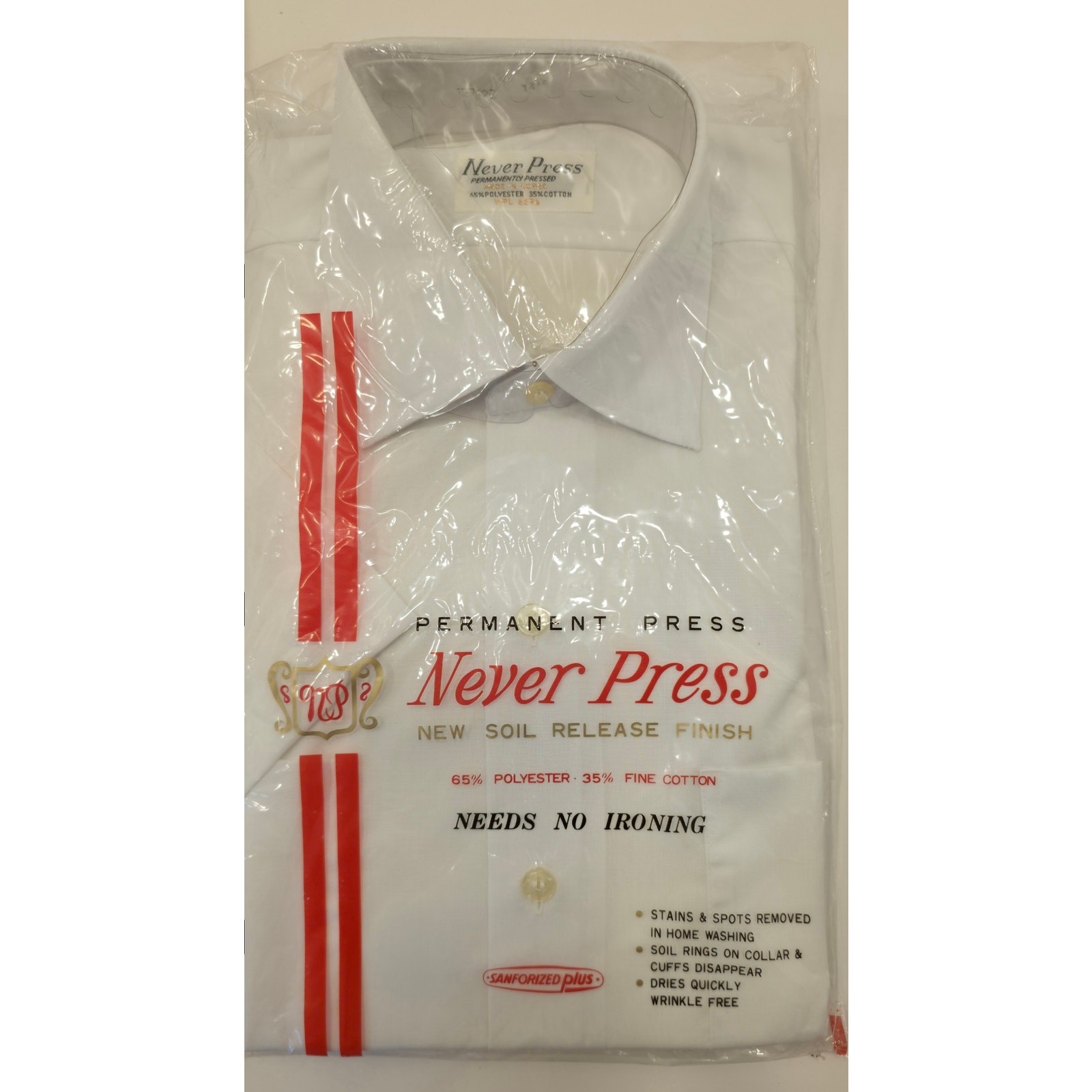 VINTAGE *NEW* 1960’s Men’s Never Press Collar Shirt Poly/Cotton Blend Size 14.5