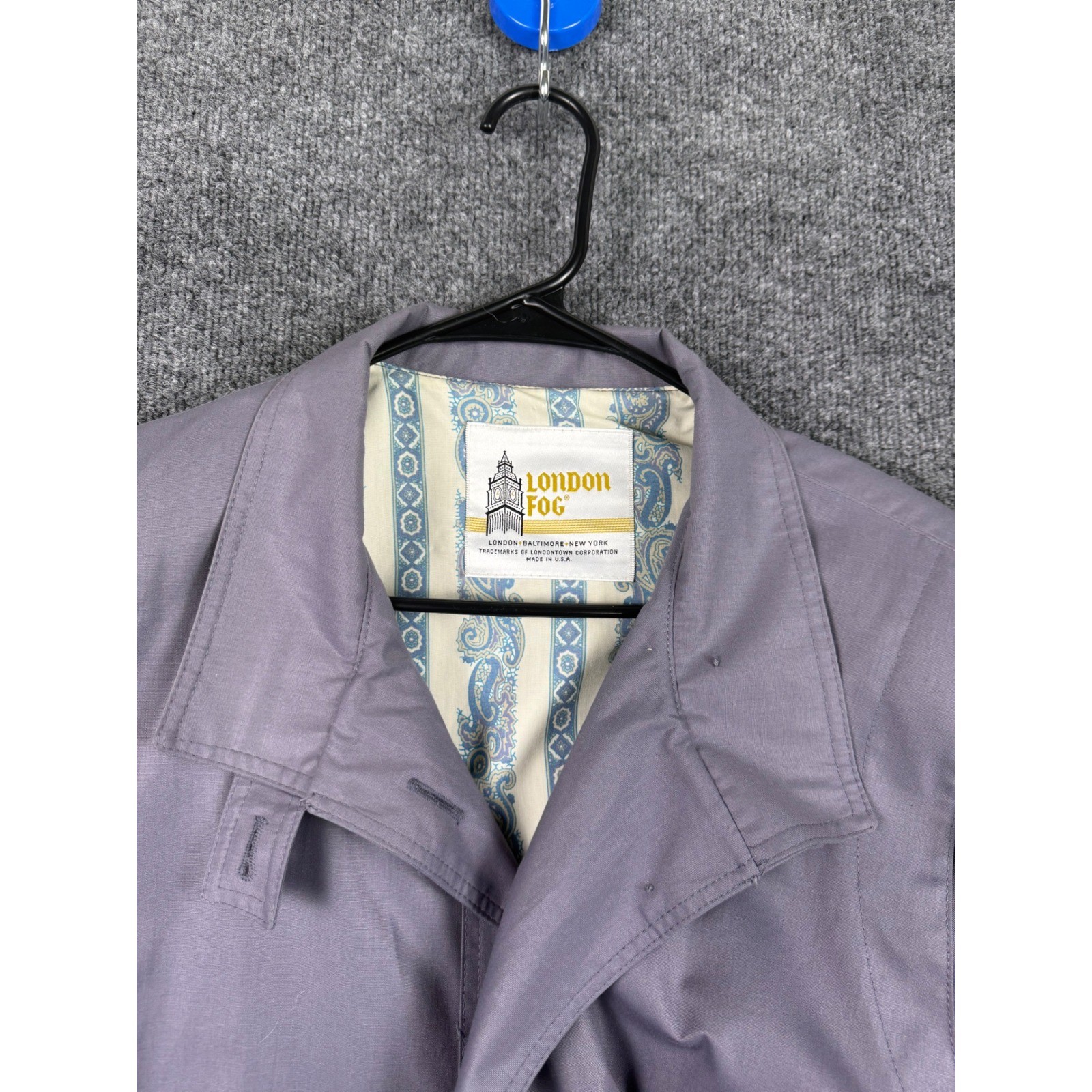 London Fog Vintage Trench Coat Womens 18 Reg Purple Belted Paisley Lined USA