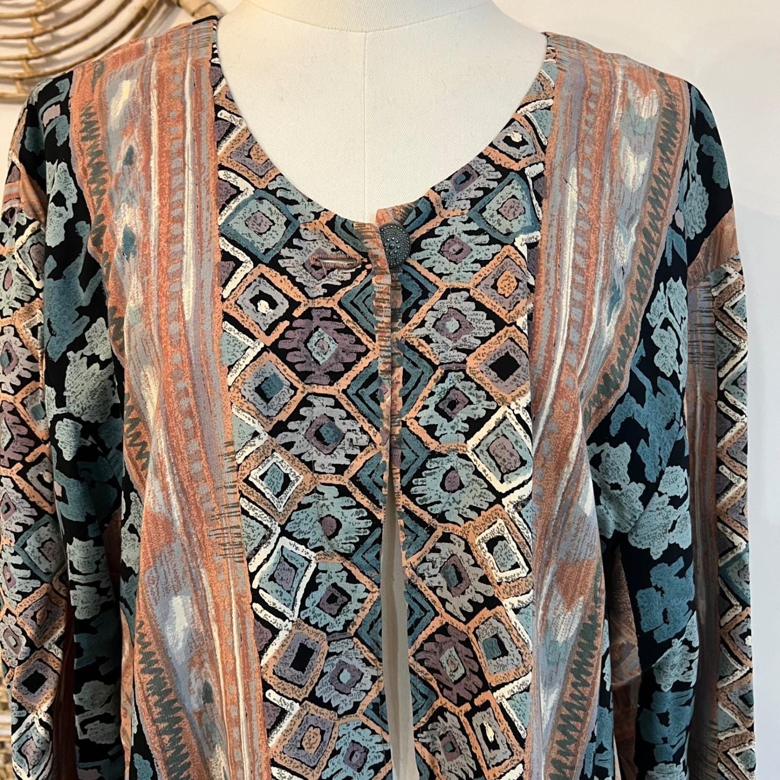 Vintage Rialto California Ethnic Print Longline Blouse Western Boho Large
