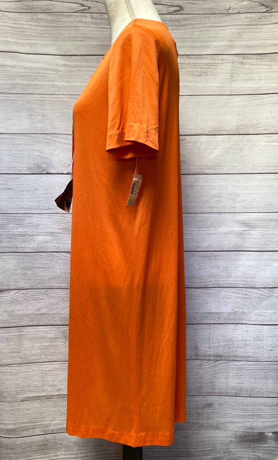 Vintage 1960s Orange Button Front Housecoat Robe Size 14 Pockets Acetate Tricot