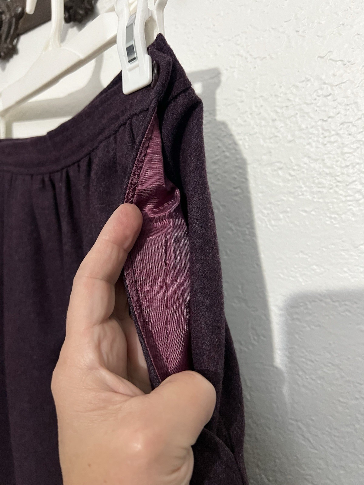 Vtg Sm Wool Skirt Suit Plum Purple Blazer Midi Skirt 2 Piece Set