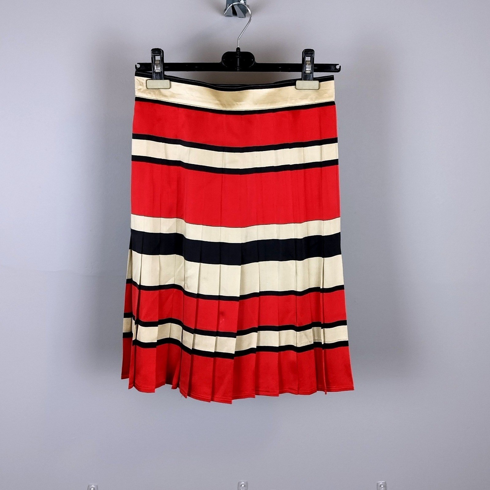 Vintage Satin Striped Pleated Skirt Red Black Saks Fifth Avenue Silk-Like