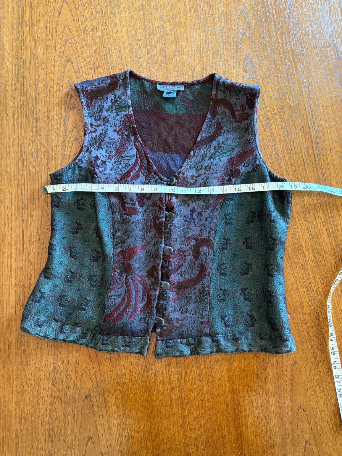Vintage 90s Y2k Silk Artisan Patchwork Citron Santa Monica Vest M Boho Jacquard
