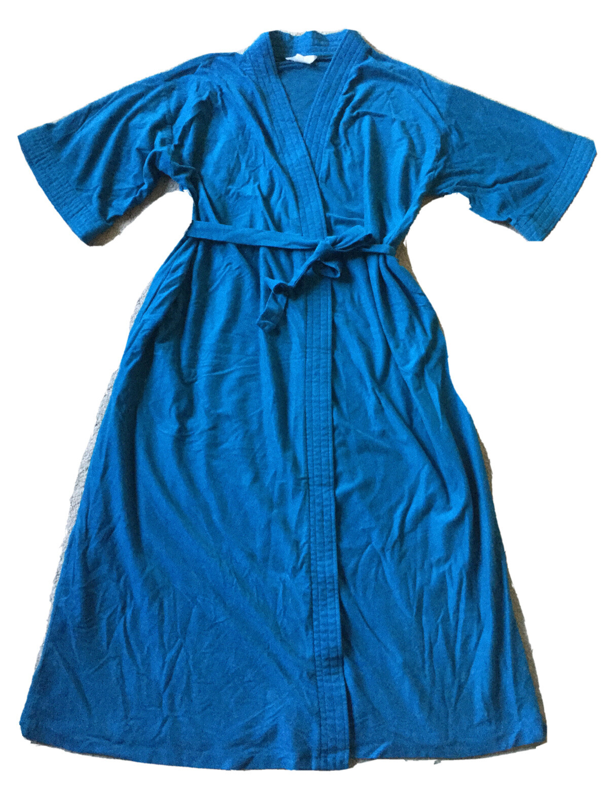 Vintage Dan Ellen 42 Large Belt Velour ROBE HOUSECOAT Turquoise Blue Teal Long