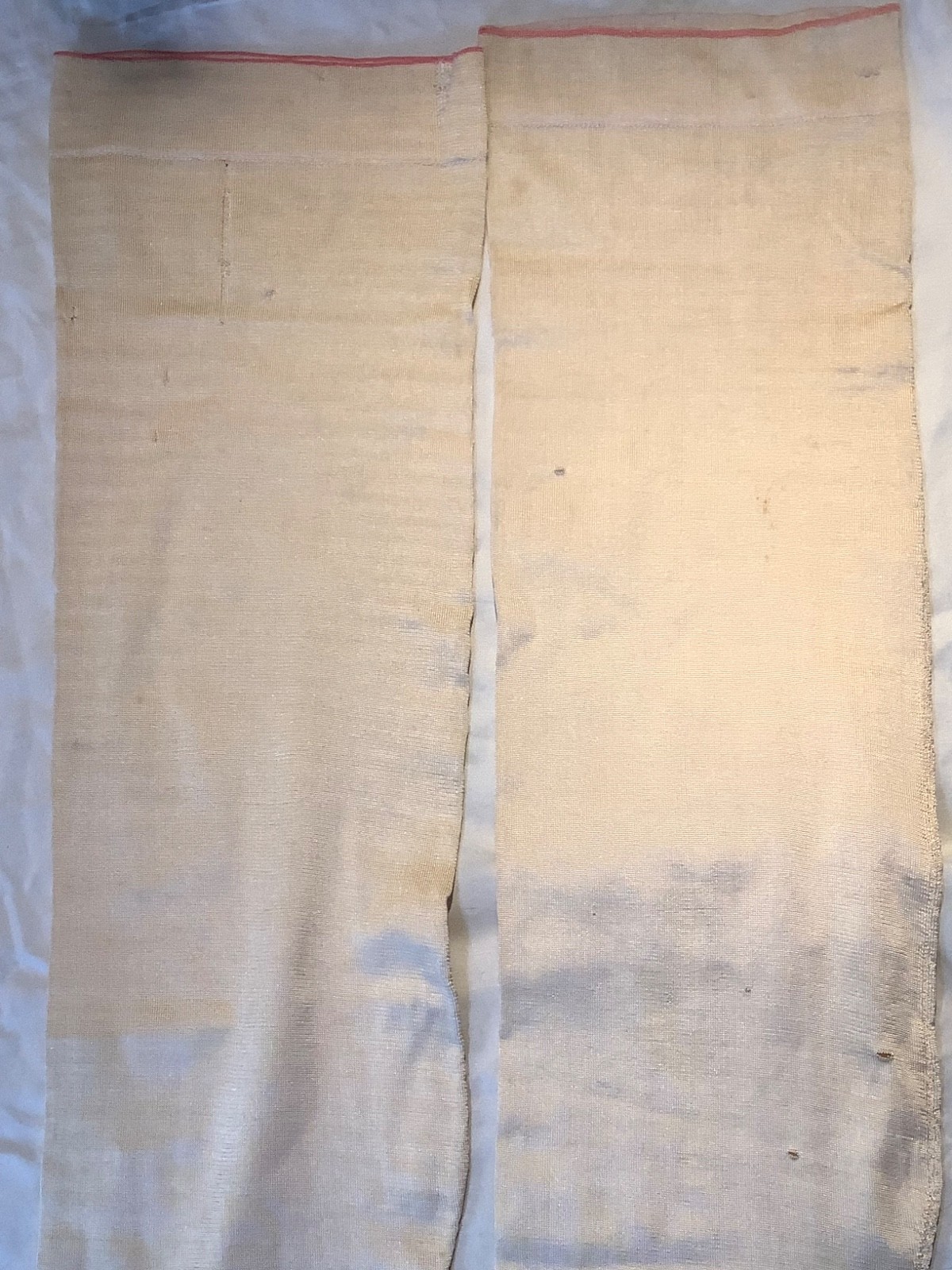 Antique silk Victorian knit Stockings ivory 10 hand sewn Monogram lisle France