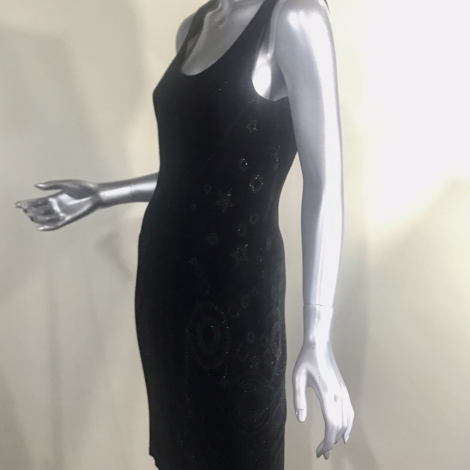 Vintage 90’s Mica Women’s Medium Fitted Black Astrological Stars Abstract Dress