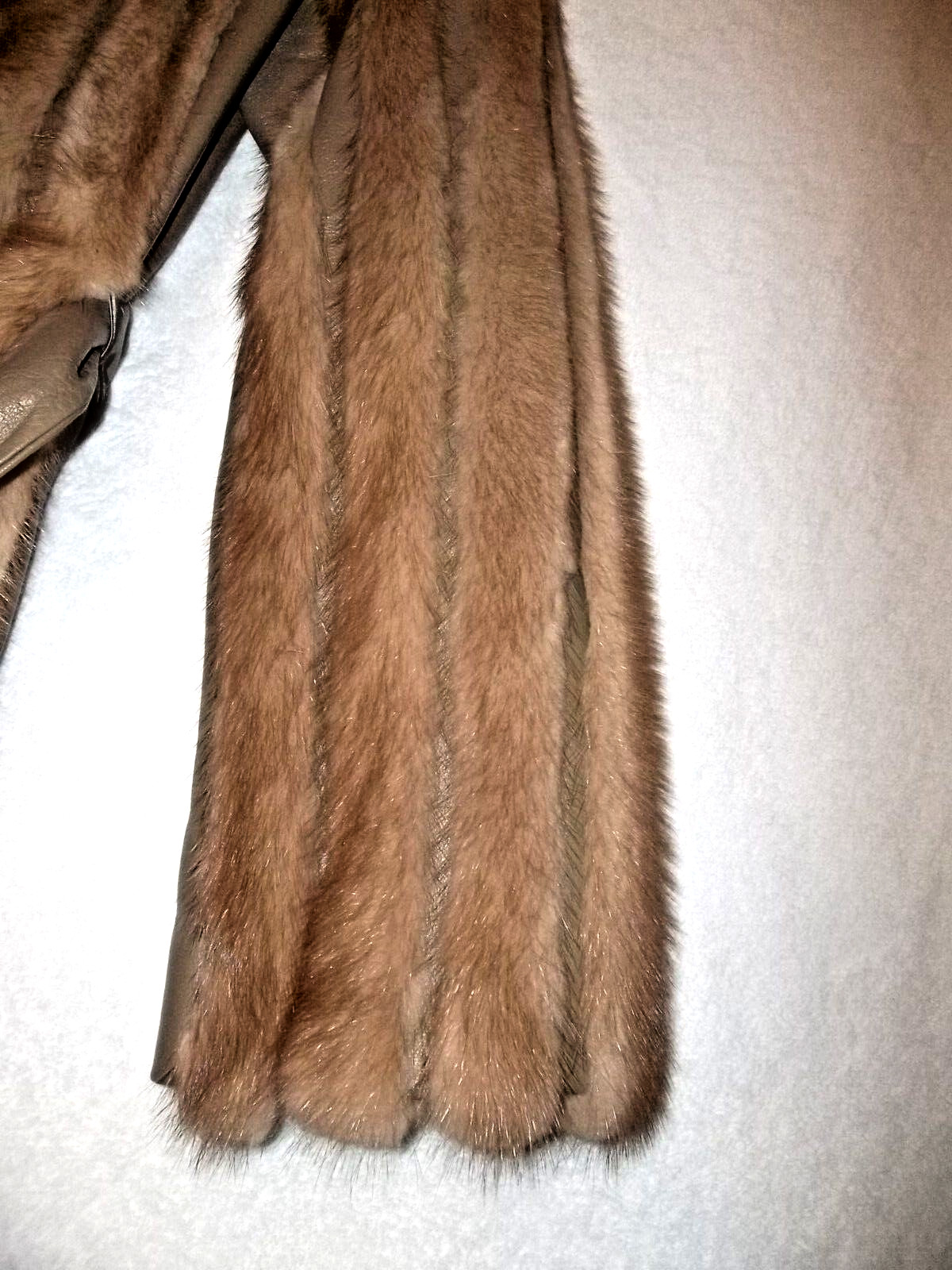 POLOGEORGIS FUR & LEATHER COAT JACKET TAUPE/ LIGHT BROWN
