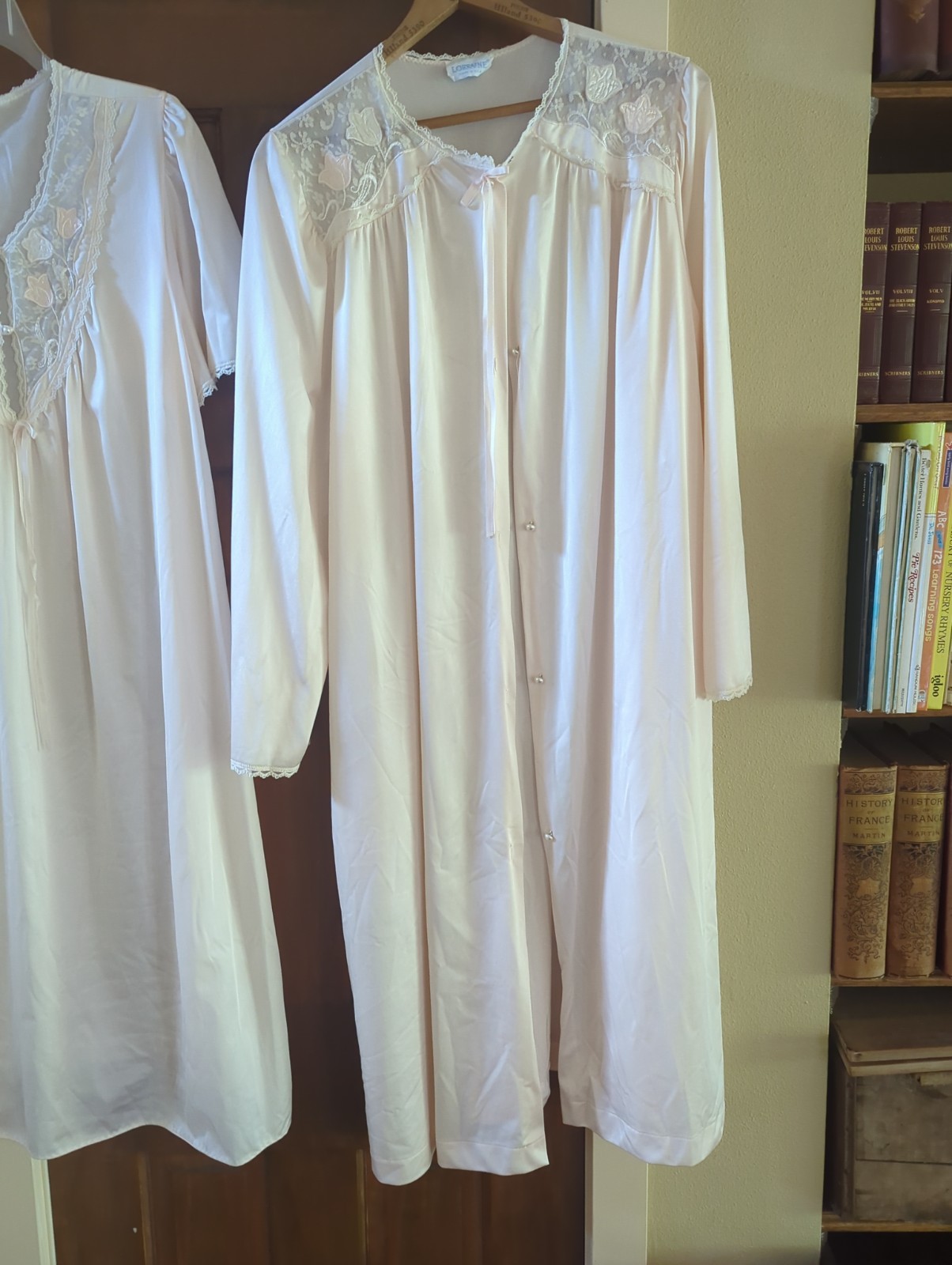 Vintage 80s Lorraine Nightgown & Robe Set SIZE 1X Piece Pink Aqua Appliqué