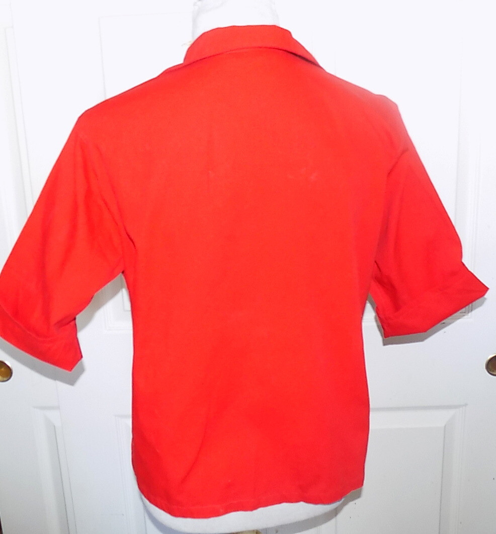Vintage Red Cotton Short Sleeve Blouse Laura Mae Size 36 / 15