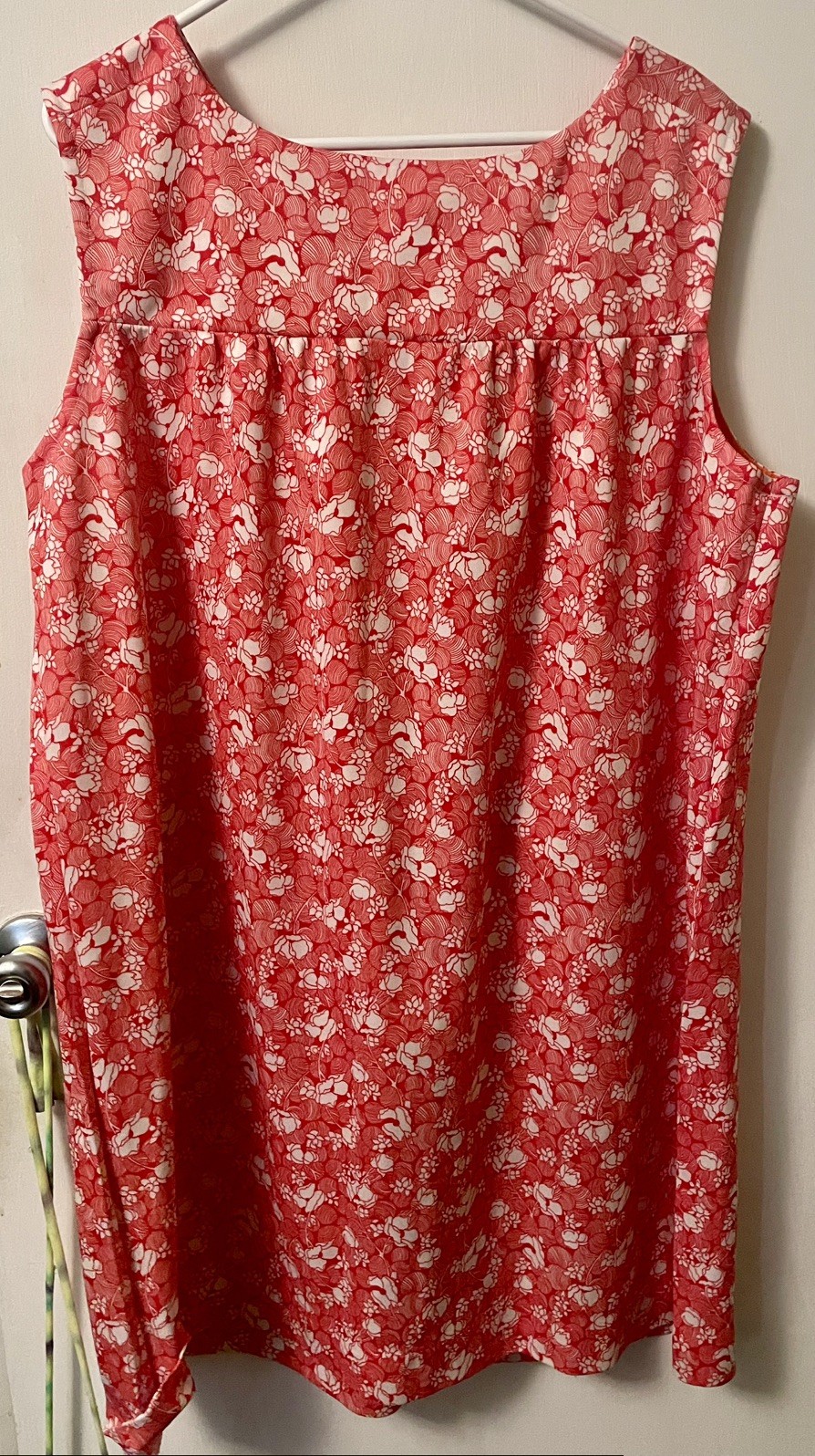 Vintage Red Floral Smock Dress Housecoat Handmade