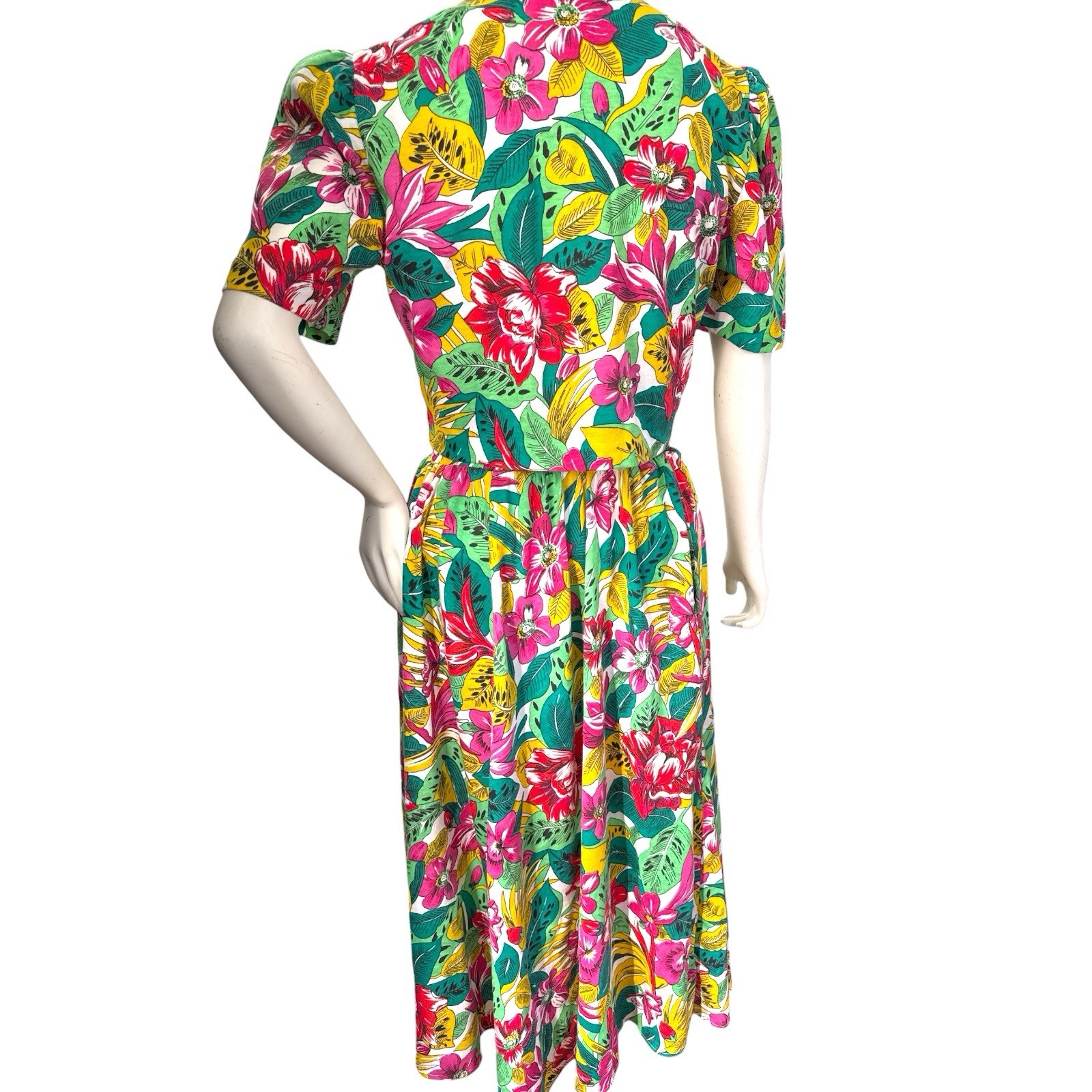 Lisa Petites Vintage 80s 2 Piece Tropical Crop Top MIDI Skirt Pockets 6 S/M