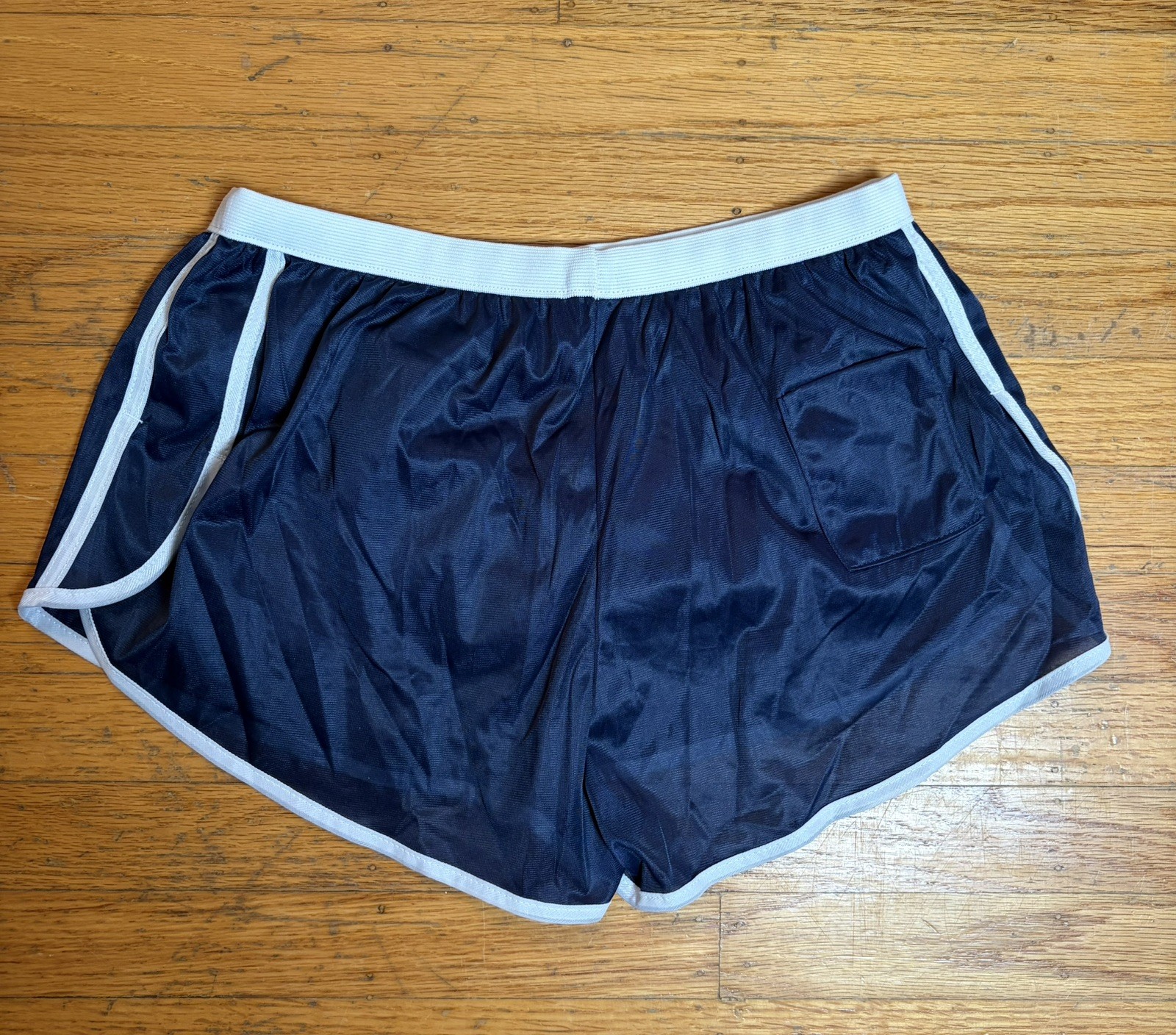 Vintage Nike Running Shorts Womens Size L USA Made Navy Blue Sheer