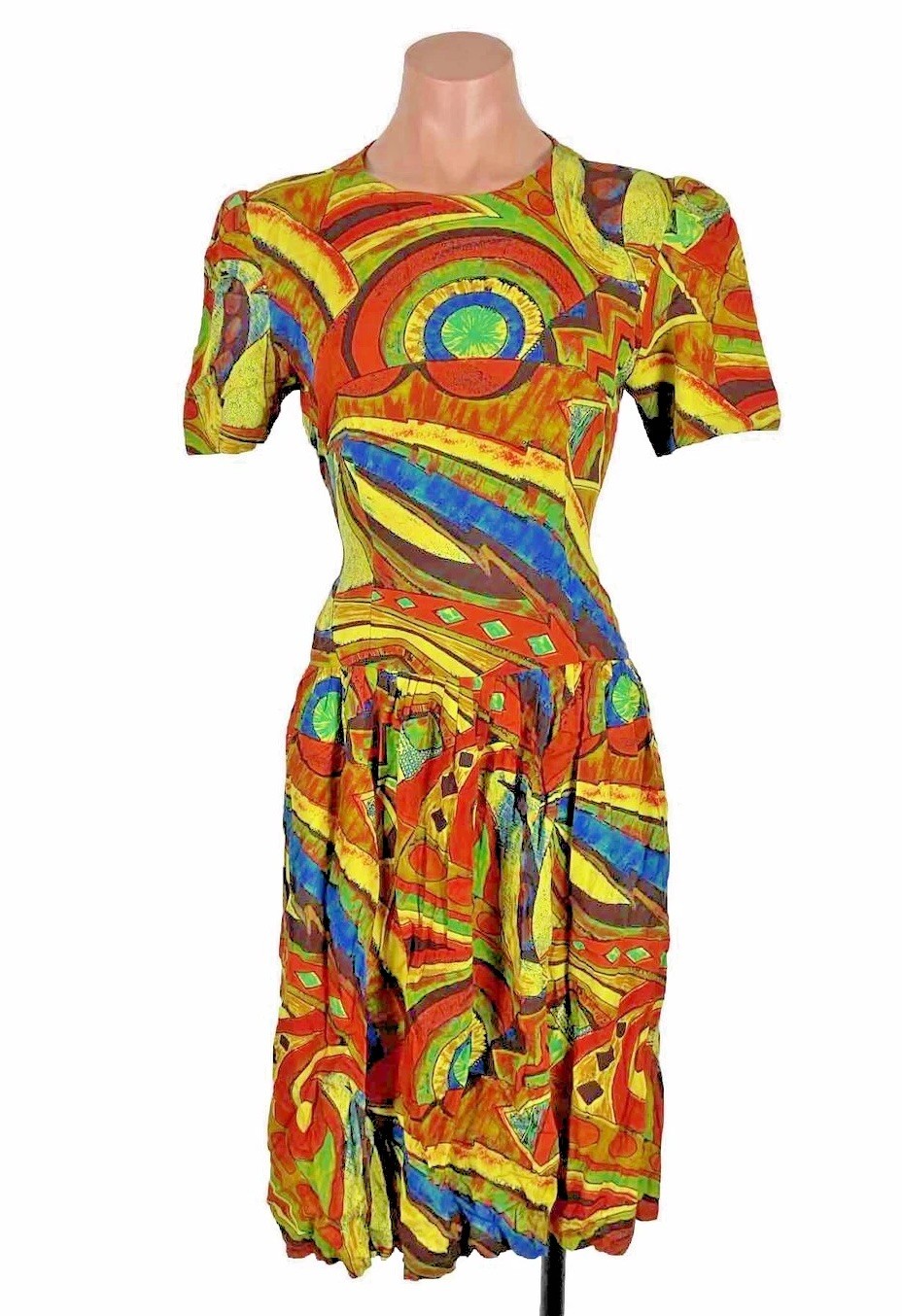 Vtg 70s MING YING TOKYO Multicolored abstract ART TO WEAR Psychedelic dress M