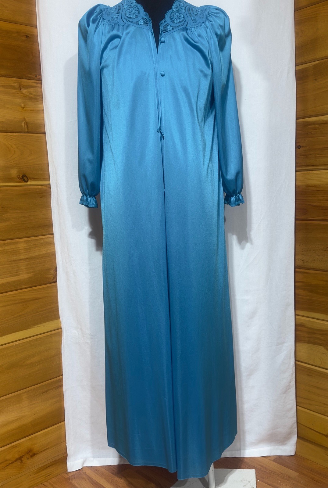 Vintage Miss Elaine Teal Peignoir Set Robe Nightgown Union Made Cottagecore S