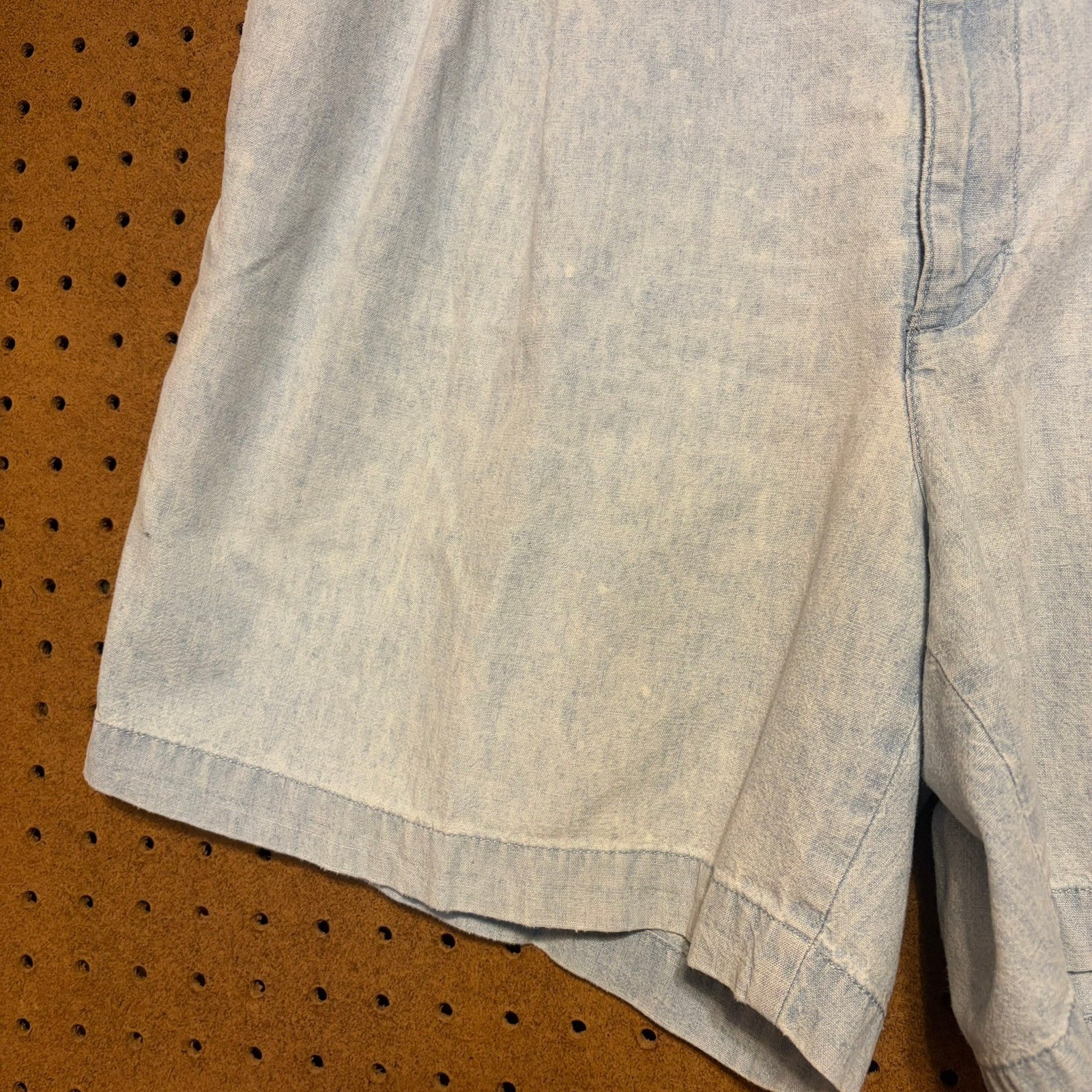 Savane Soft Wash Vintage 90s High Waisted Pleated Denim Shorts Light Blue Cotton
