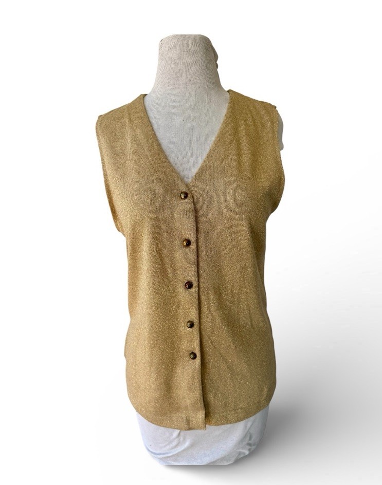Vtg Bob Mackie Studio Gold Metallic Vest Sz S Top Holiday 90s