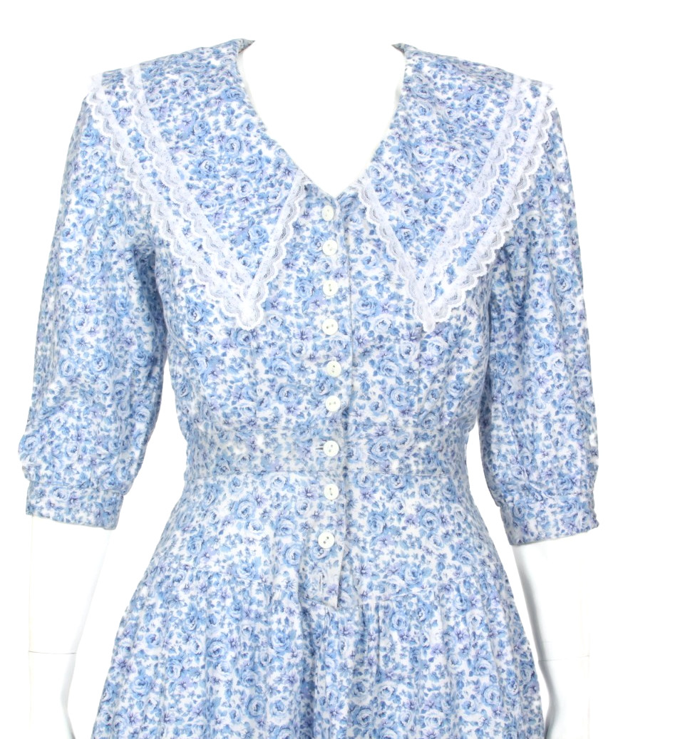 Vtg 80’s Floral Sailor Collar Garden Tea Party Country Romance Dress sz 3/4