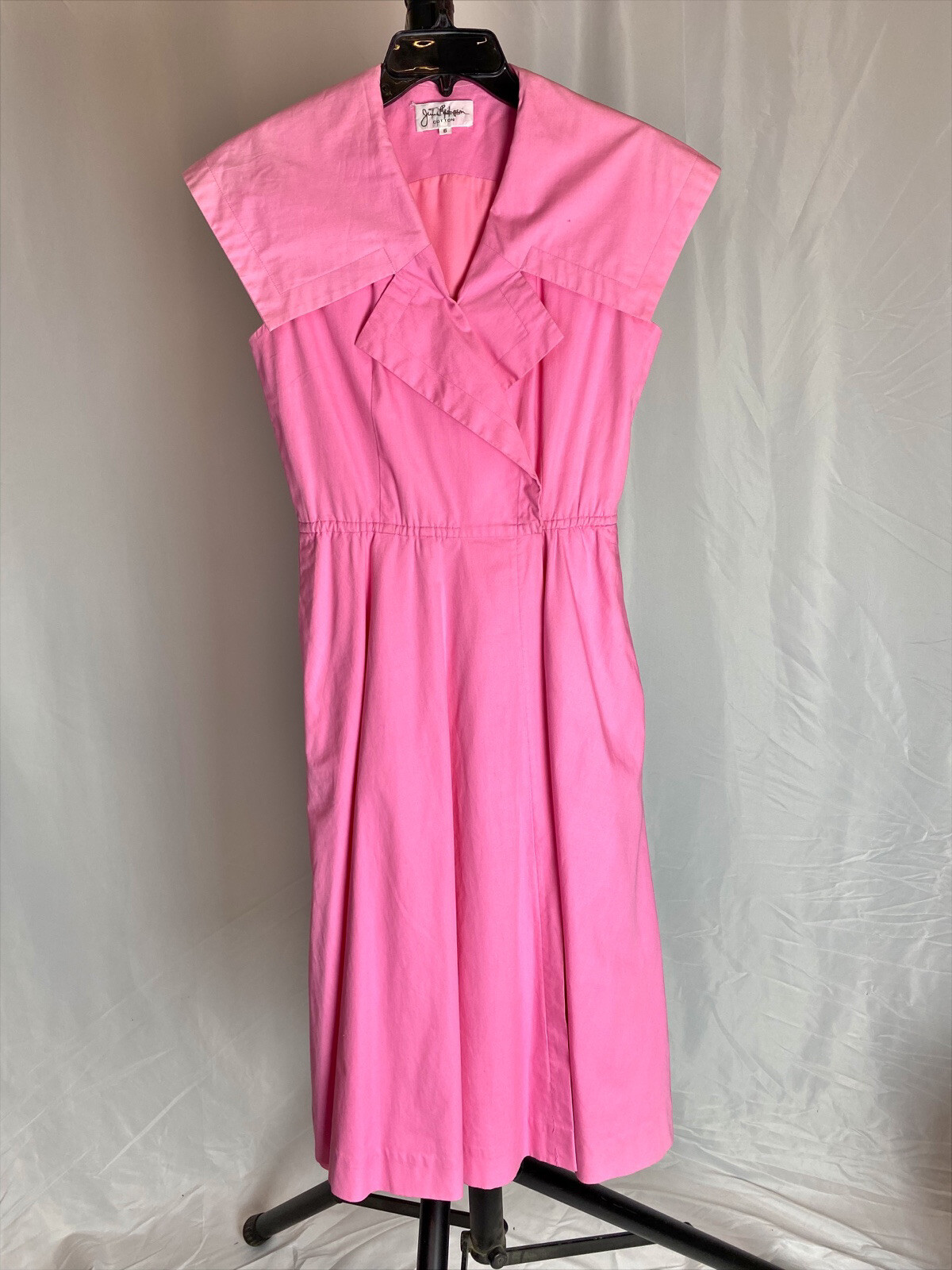Vintage Pink Dress Pilgrim Collar Jim Thompson Cotton Sleeveless Midi 1980s