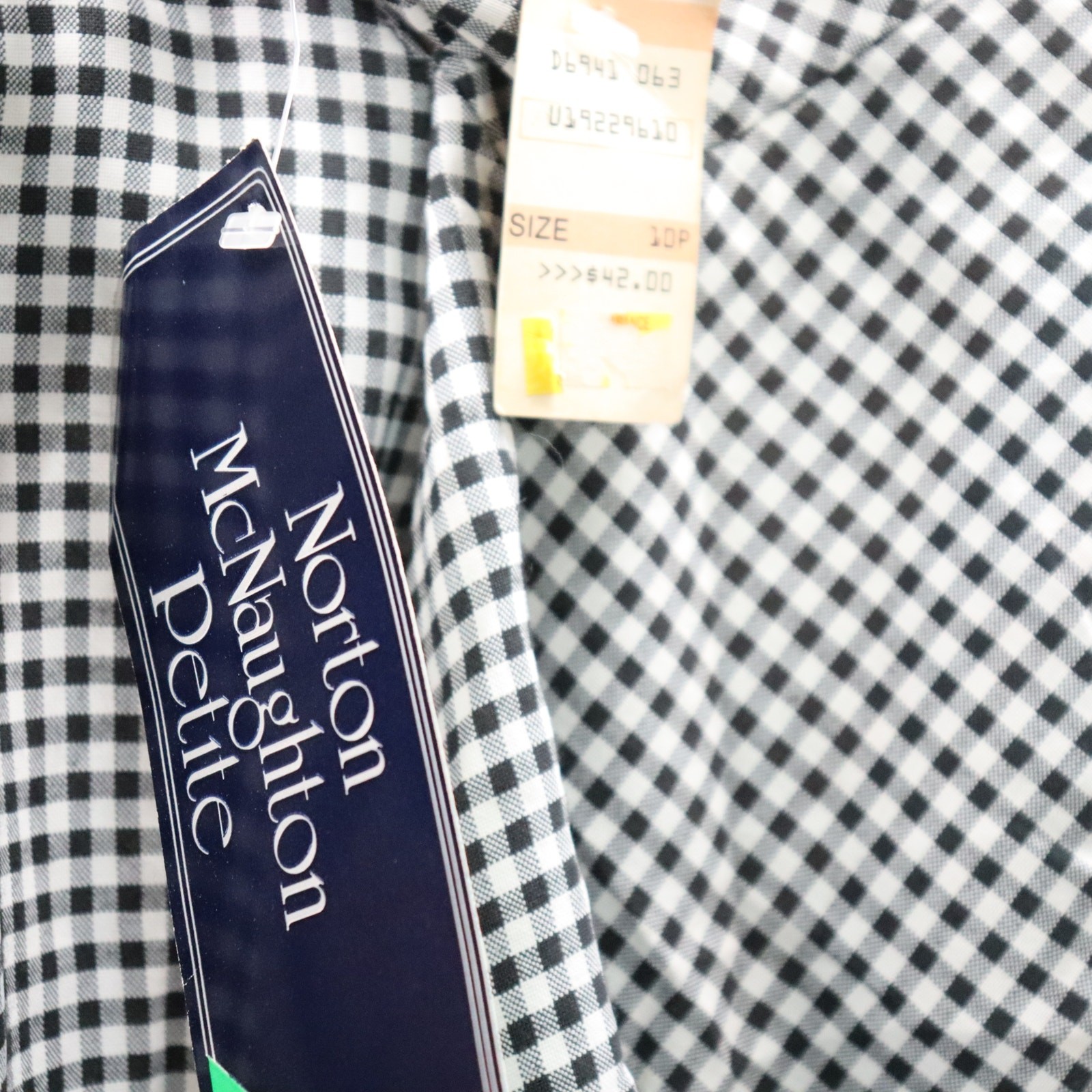 NWT Vintage Norton McNaughton Petites Gingham Blouse Size 10P Black White Check