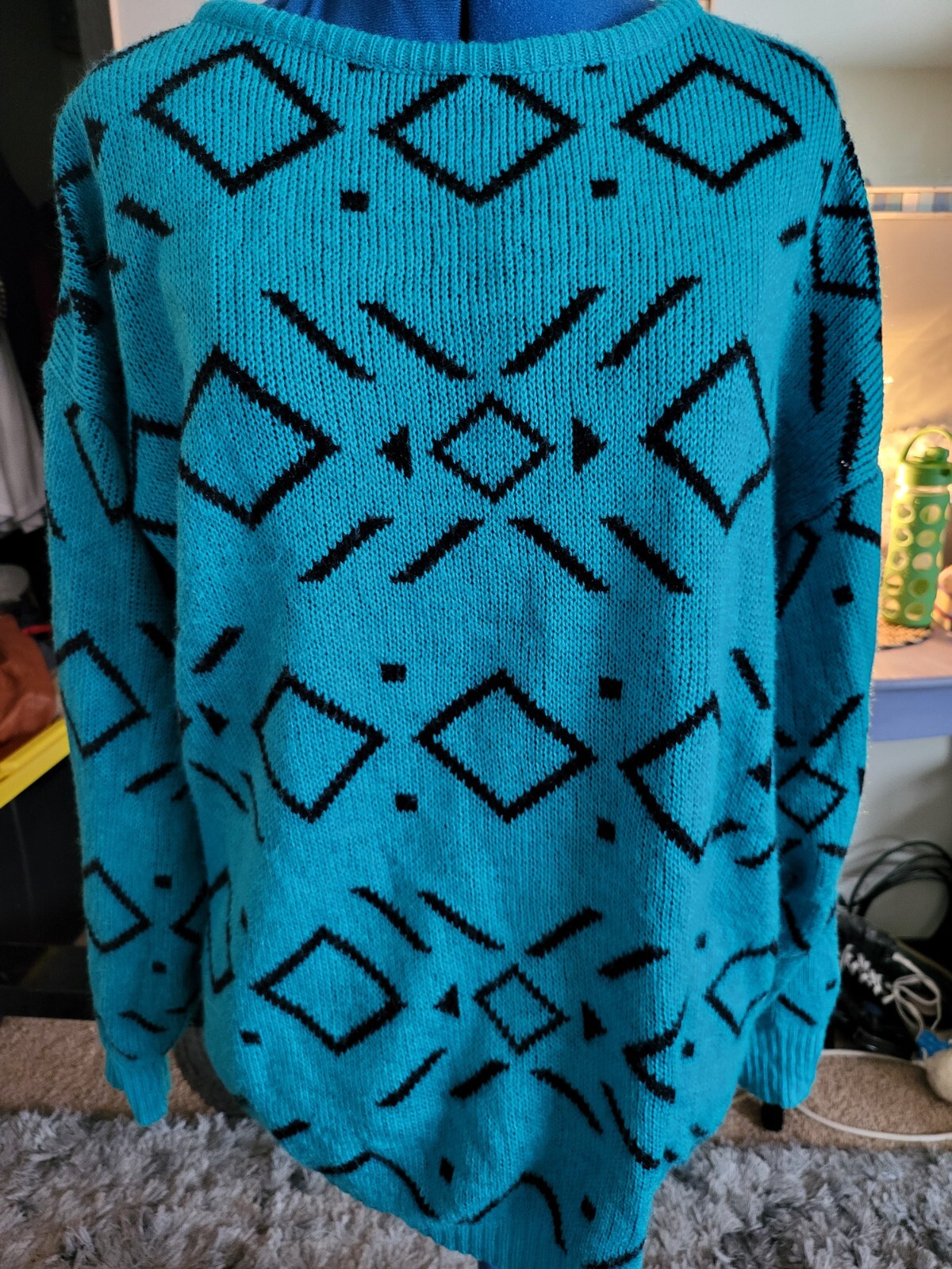 Vintage 90s Boundary Waters Aqua & Black Geometrical Design Seater sz L Womens