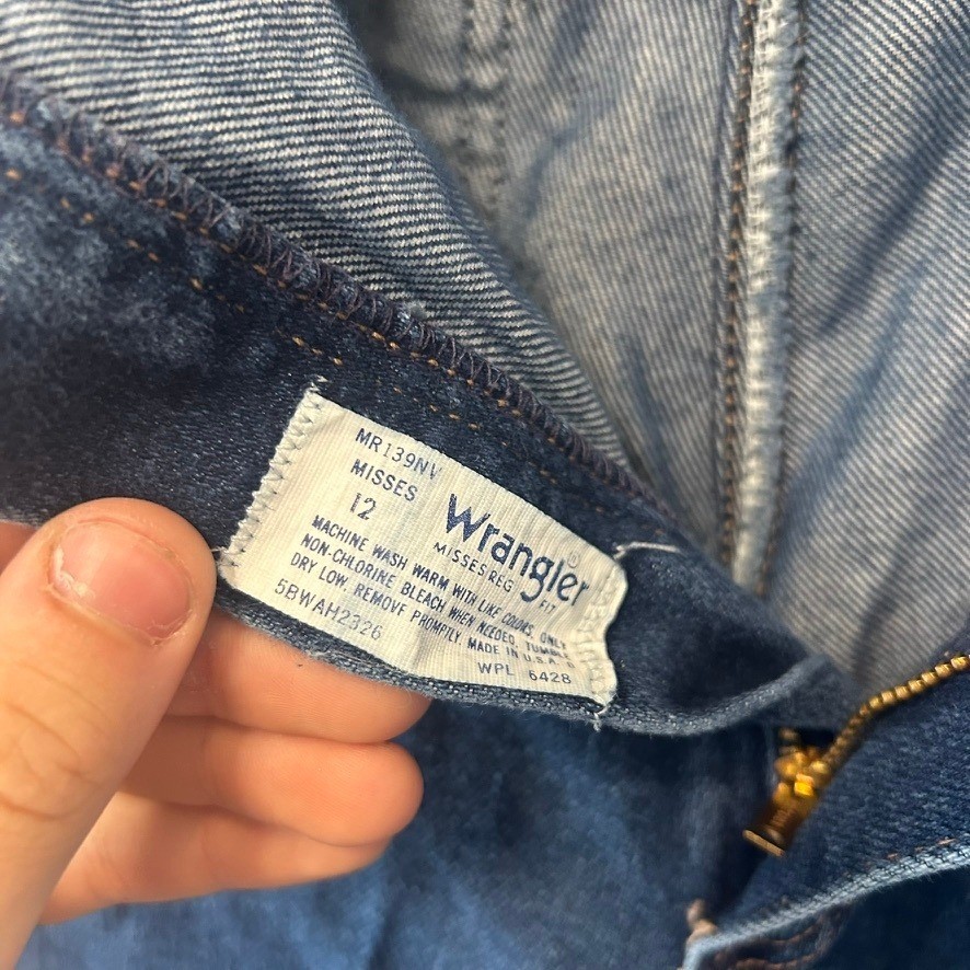 Vintage Wrangler High Rise Bareback Jeans Misses 12 Dark Wash Pocketless USA