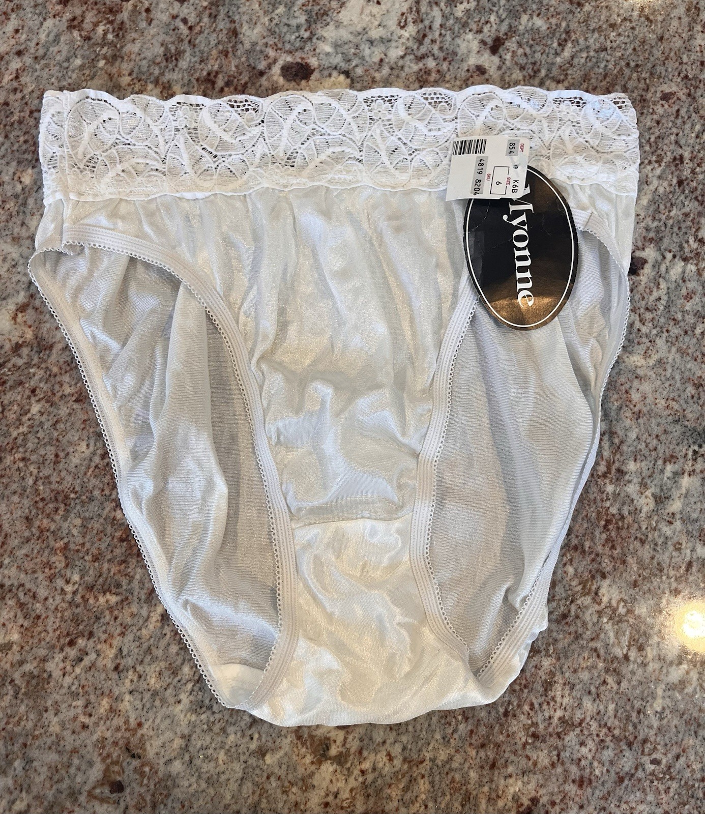 Vintage NWT Myonne White High Leg Lace Trim Nylon Panties Underwear Sz 6