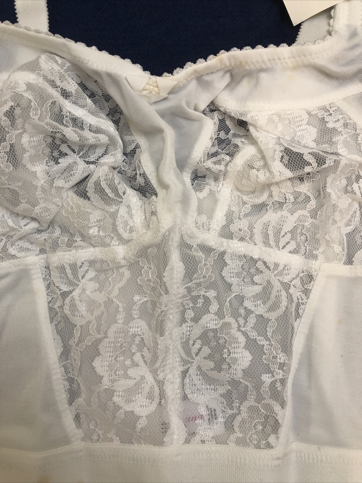 LONG LINE BRA VINTAGE LINGERIE 34 F STRETCH BRA White Lace New With Tags