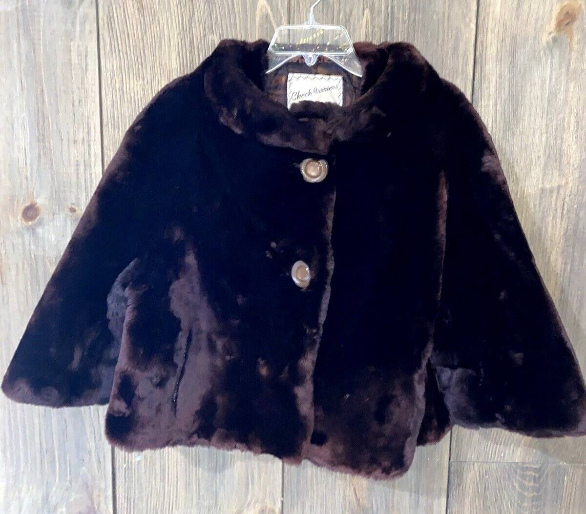 Vintage Sheared Beaver Fur Swing Jacket Brown Check Furriers 1950-60’s Medium